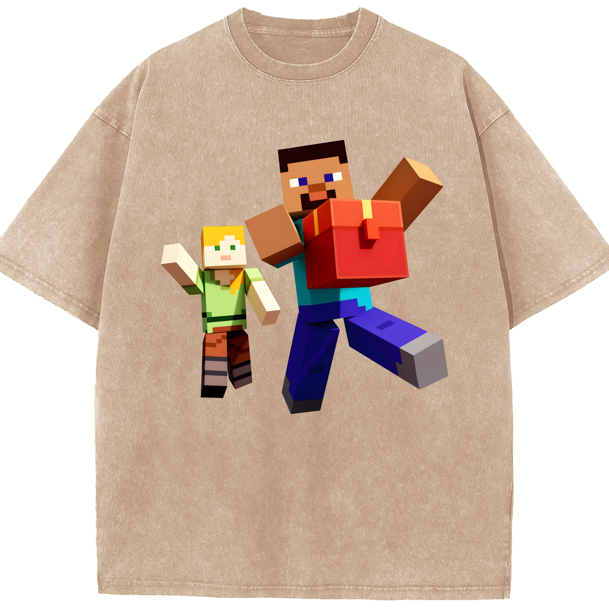 （画像用） マインクラフト ブロックの世界 Minecraft MC Block world 綿100% ヴィンテージ風 半袖Tシャツ（フロントプリント）