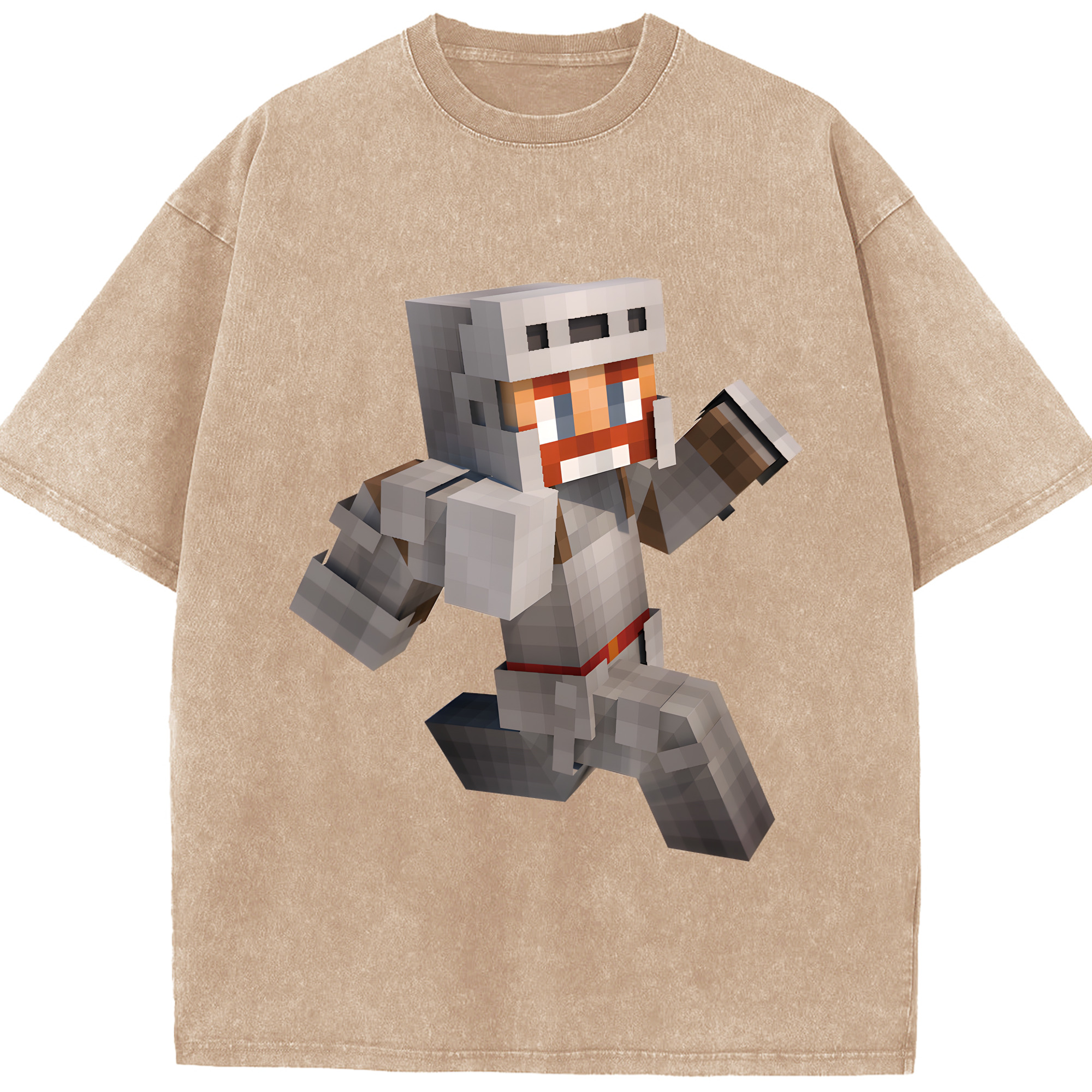 （画像用） マインクラフト ブロックの世界 Minecraft MC Block world 綿100% ヴィンテージ風 半袖Tシャツ（フロントプリント）