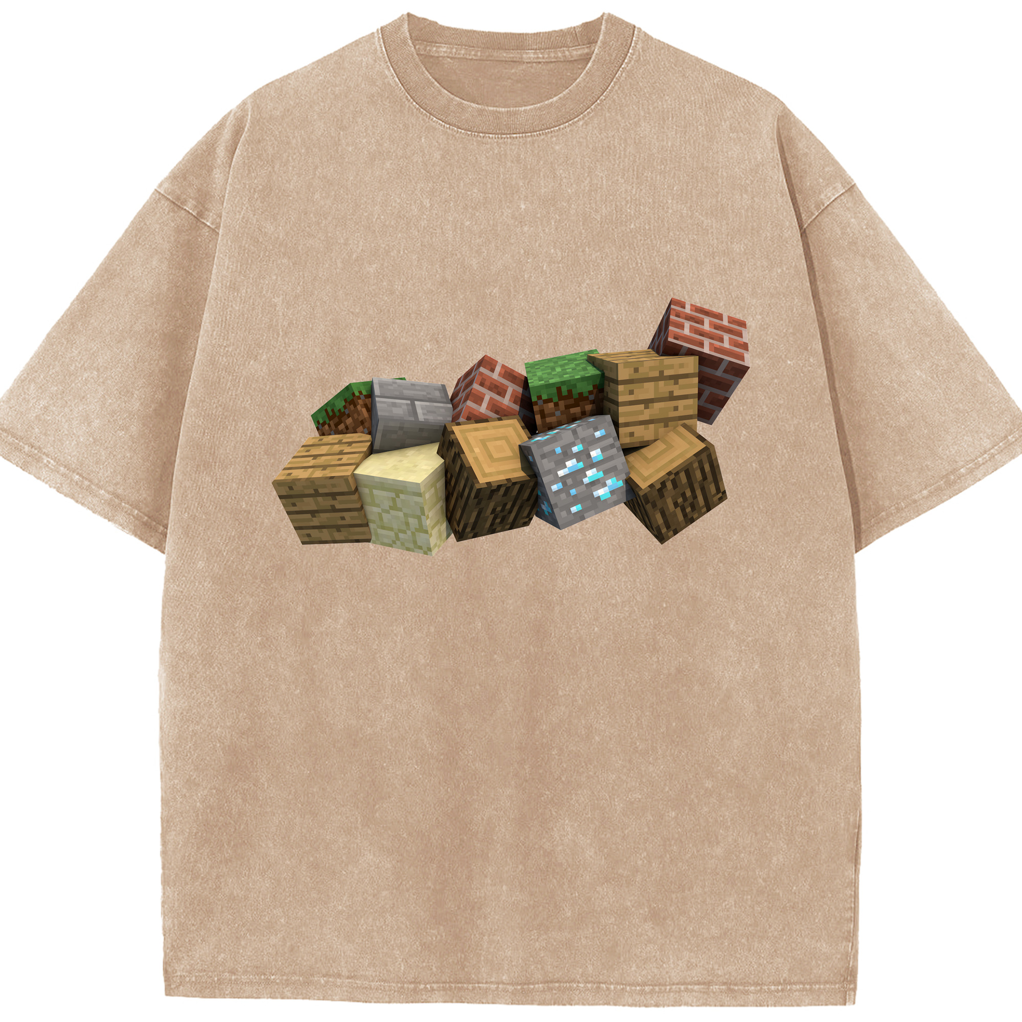 （画像用） マインクラフト ブロックの世界 Minecraft MC Block world 綿100% ヴィンテージ風 半袖Tシャツ（フロントプリント）