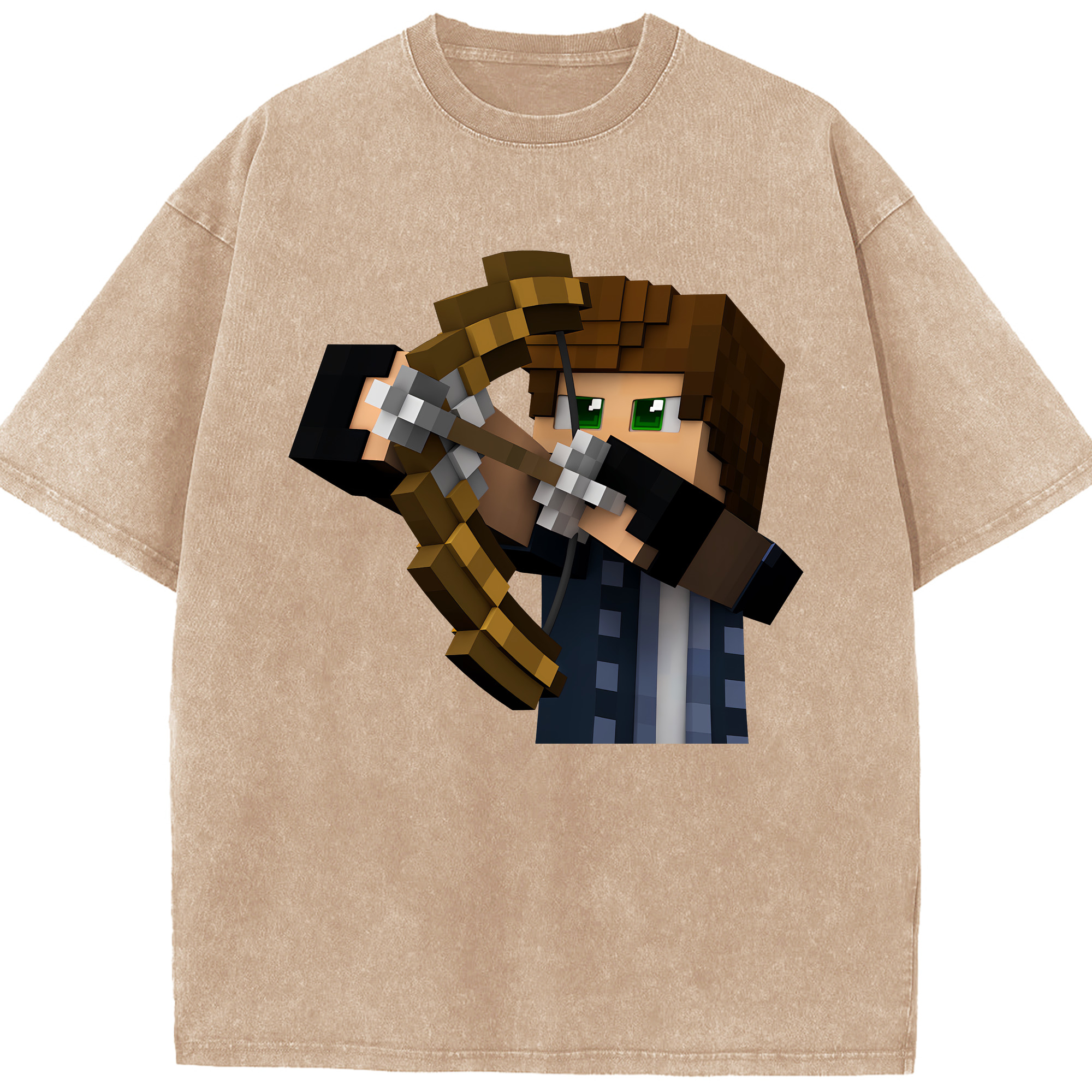 （画像用） マインクラフト ブロックの世界 Minecraft MC Block world 綿100% ヴィンテージ風 半袖Tシャツ（フロントプリント）