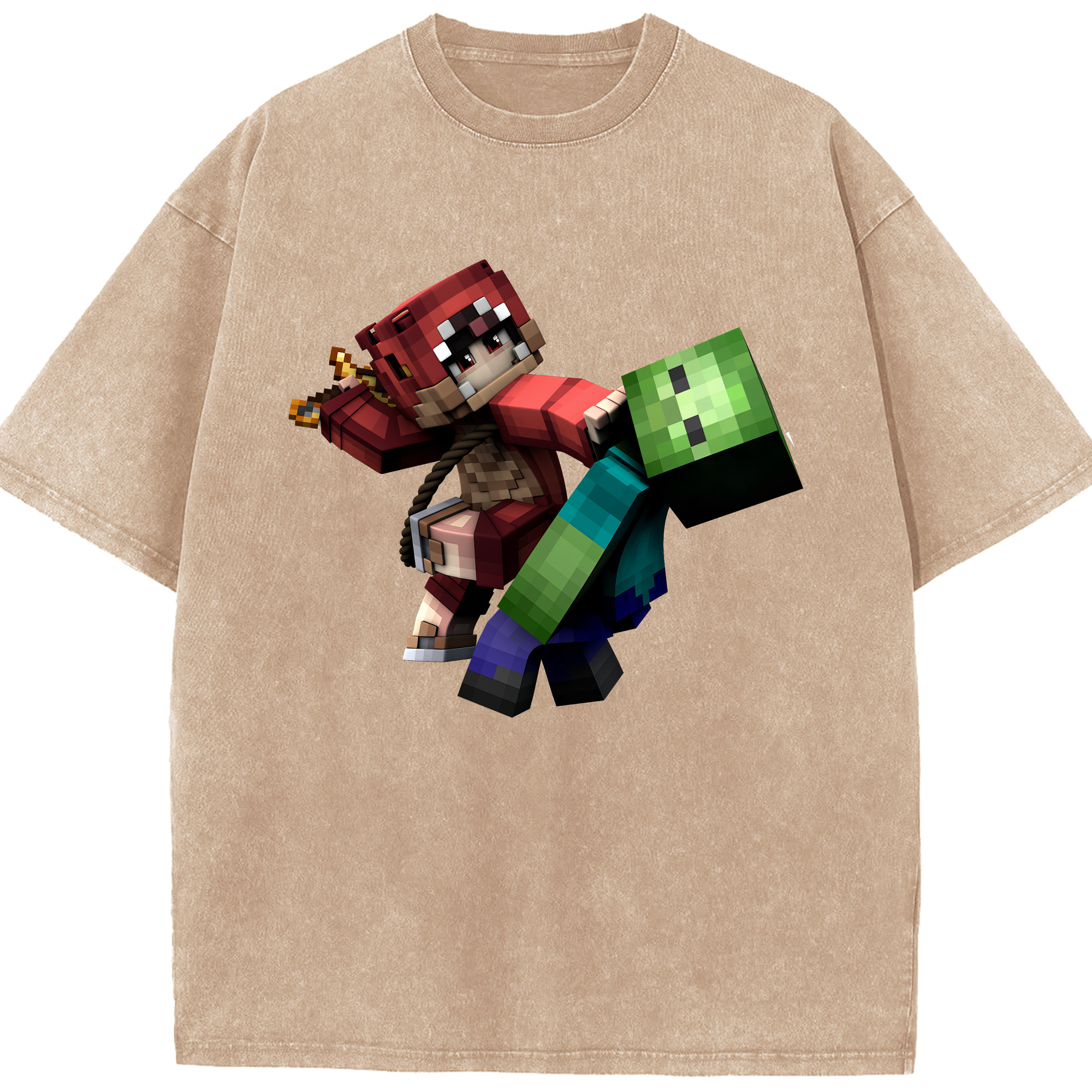 （画像用） マインクラフト ブロックの世界 Minecraft MC Block world 綿100% ヴィンテージ風 半袖Tシャツ（フロントプリント）