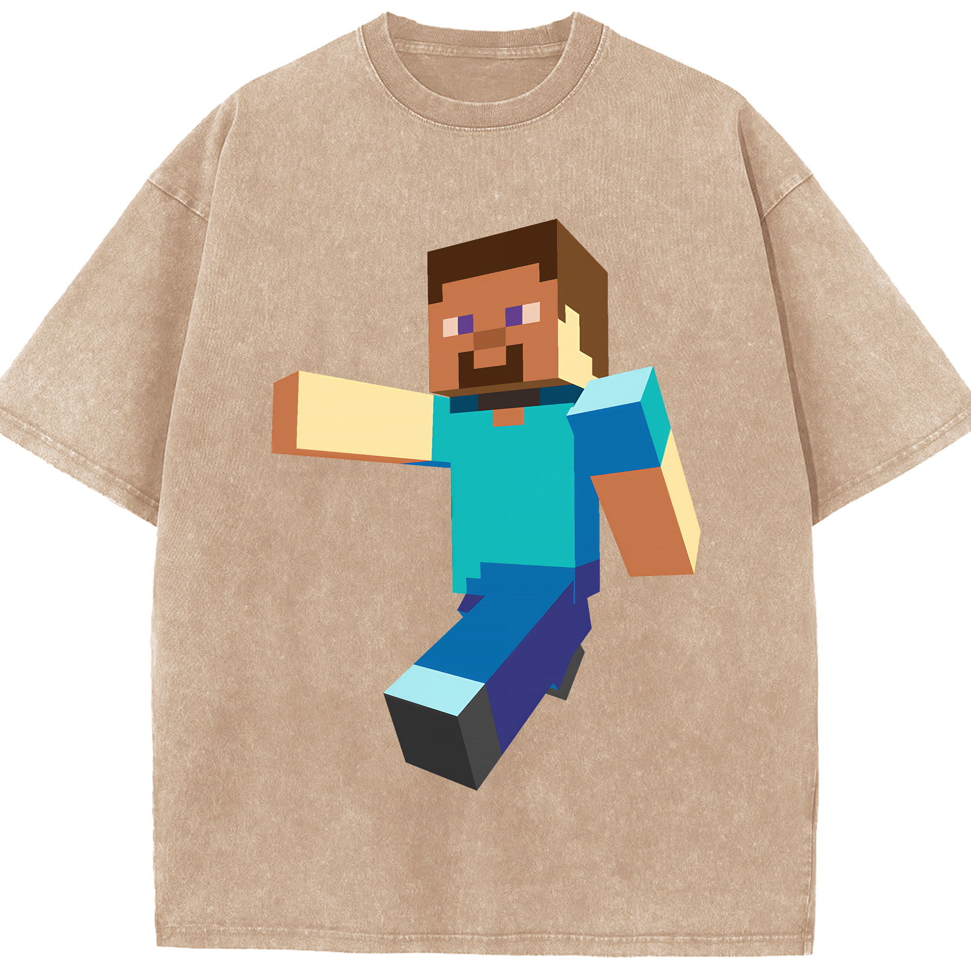 （画像用） マインクラフト ブロックの世界 Minecraft MC Block world 綿100% ヴィンテージ風 半袖Tシャツ（フロントプリント）