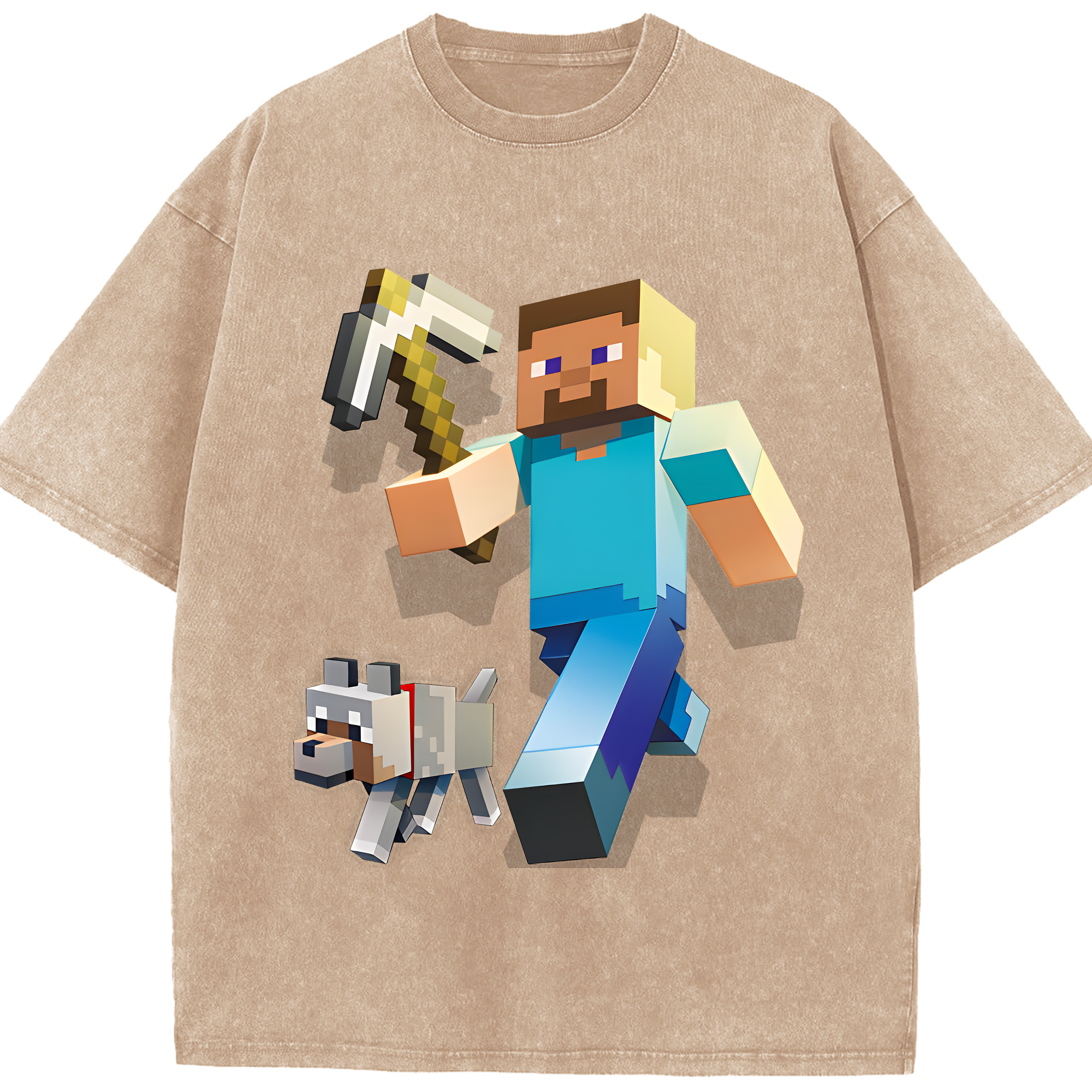 （画像用） マインクラフト ブロックの世界 Minecraft MC Block world 綿100% ヴィンテージ風 半袖Tシャツ（フロントプリント）
