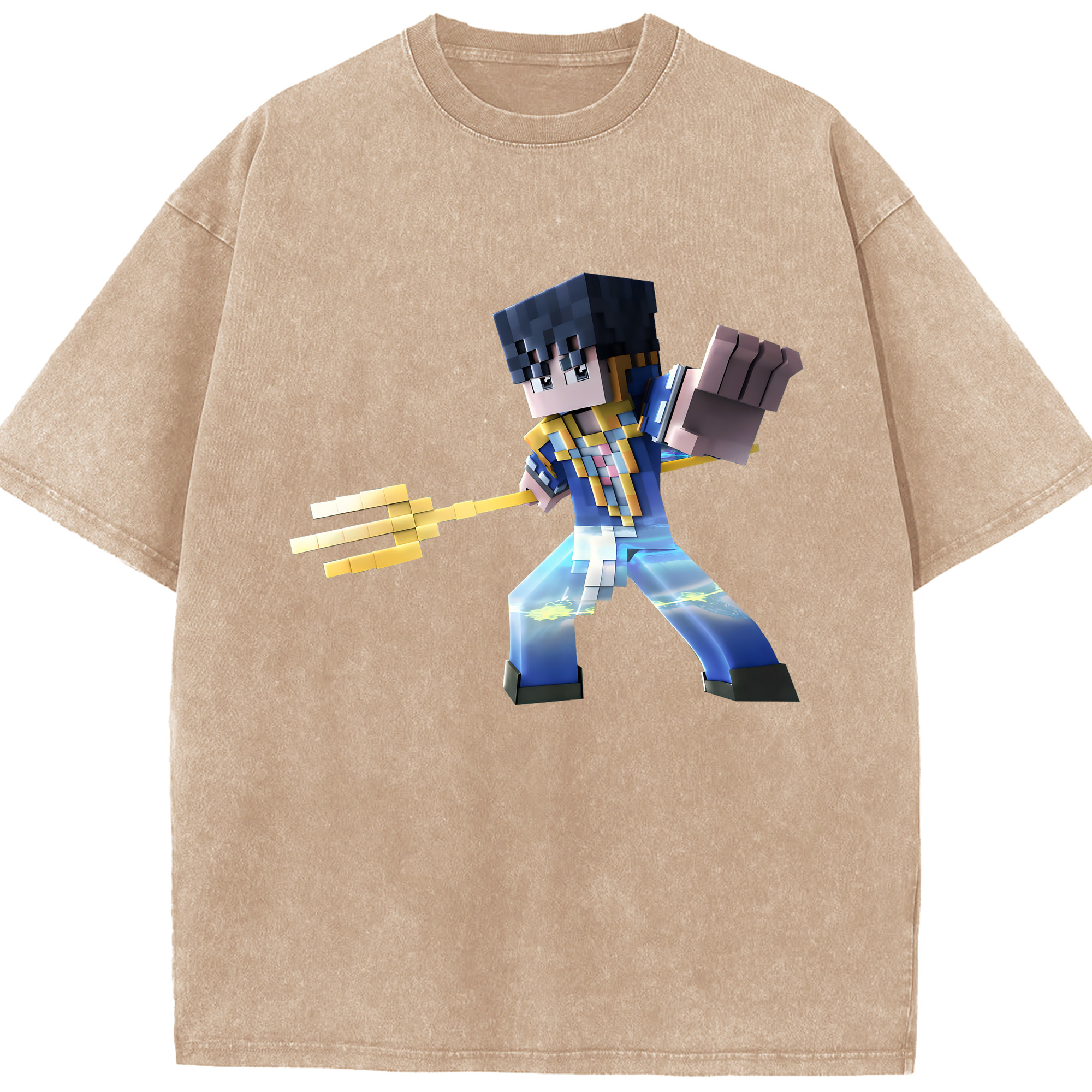 （画像用） マインクラフト ブロックの世界 Minecraft MC Block world 綿100% ヴィンテージ風 半袖Tシャツ（フロントプリント）
