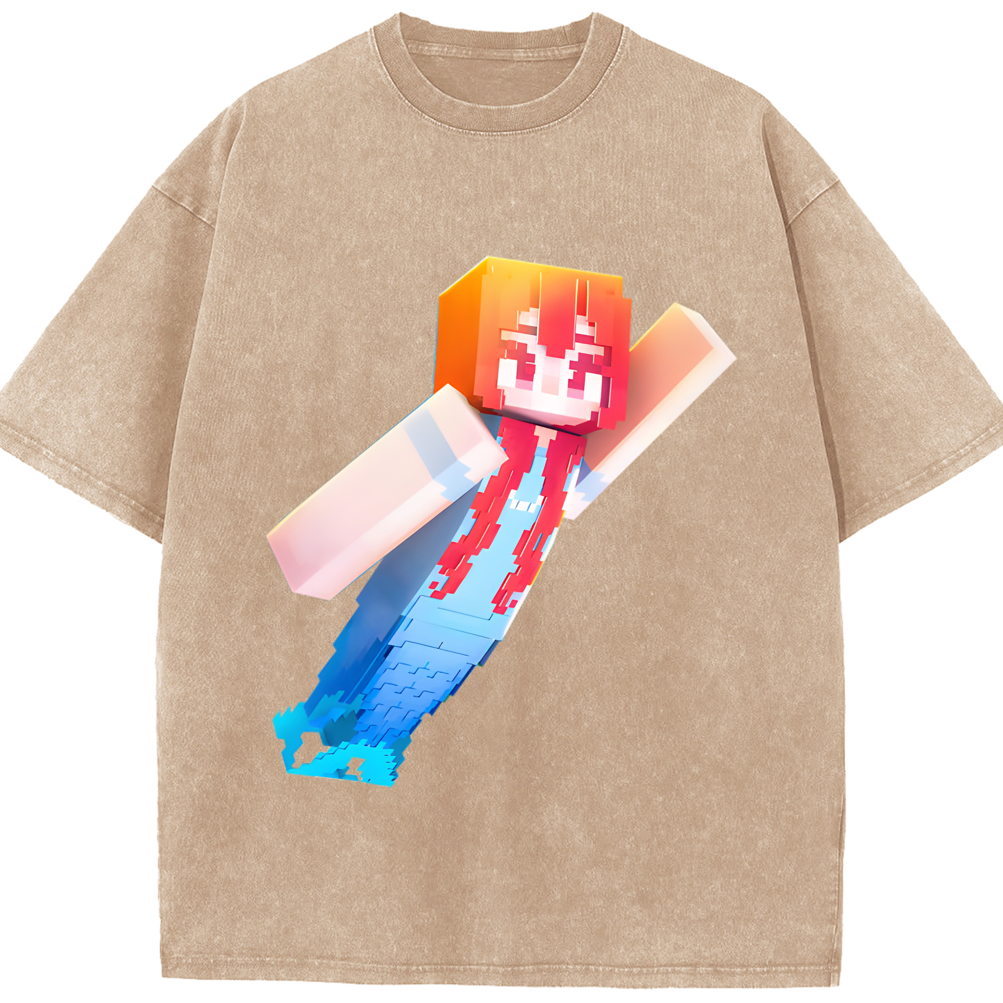 （画像用） マインクラフト ブロックの世界 Minecraft MC Block world 綿100% ヴィンテージ風 半袖Tシャツ（フロントプリント）