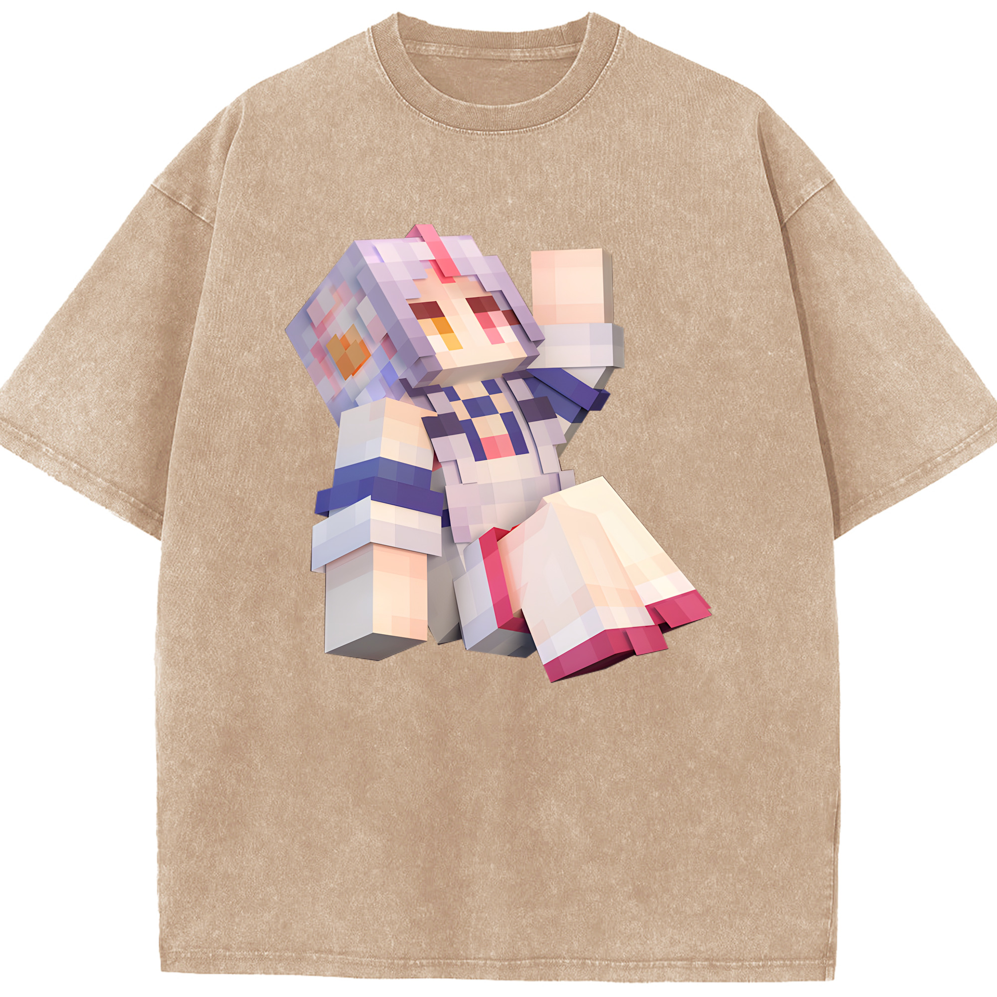 （画像用） マインクラフト ブロックの世界 Minecraft MC Block world 綿100% ヴィンテージ風 半袖Tシャツ（フロントプリント）