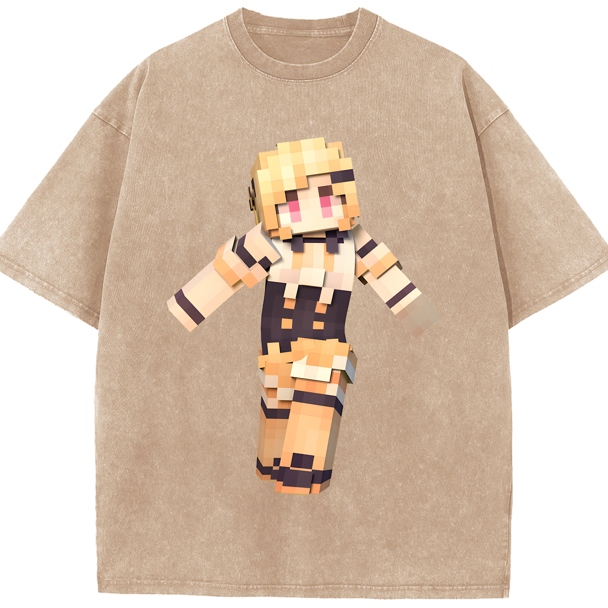 （画像用） マインクラフト ブロックの世界 Minecraft MC Block world 綿100% ヴィンテージ風 半袖Tシャツ（フロントプリント）