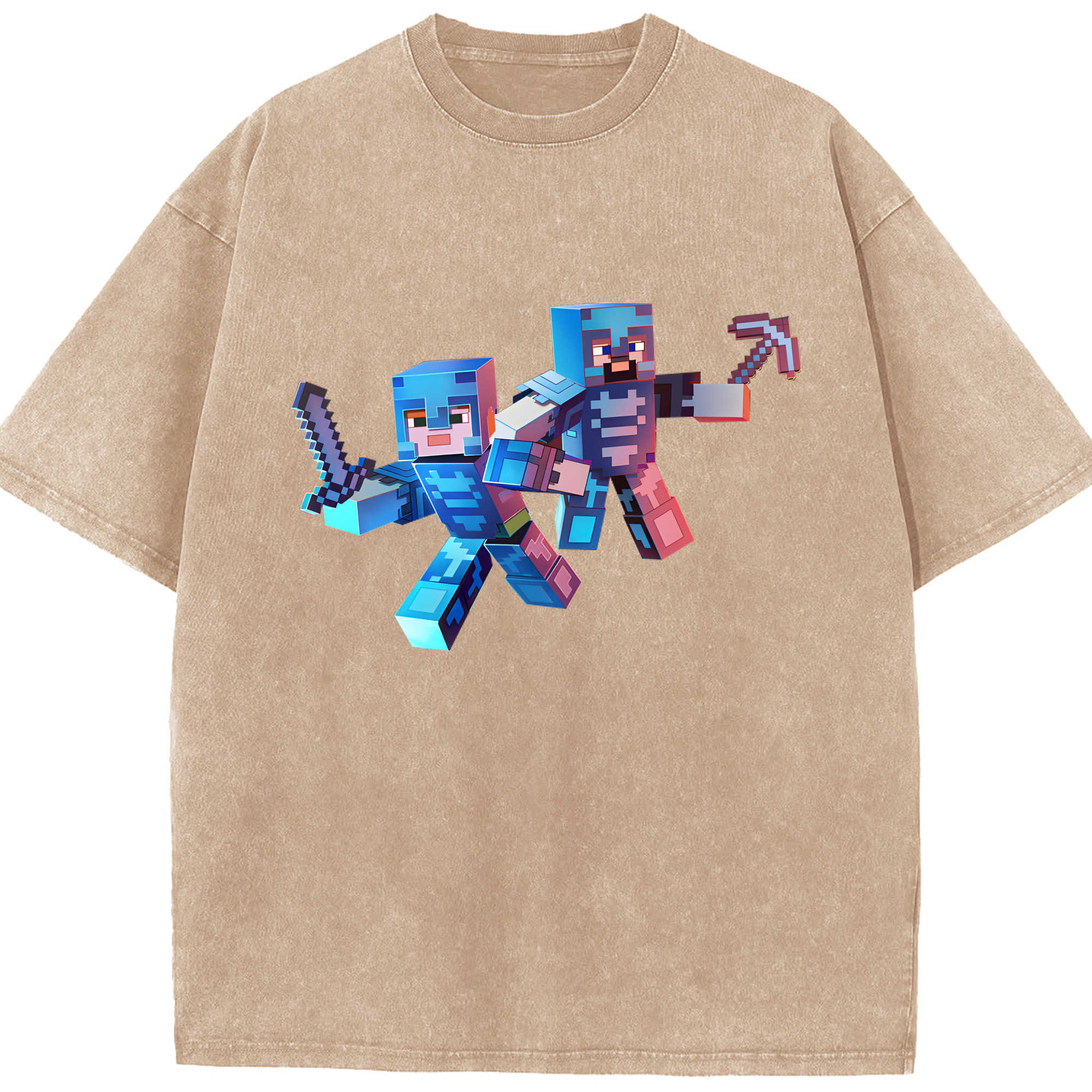 （画像用） マインクラフト ブロックの世界 Minecraft MC Block world 綿100% ヴィンテージ風 半袖Tシャツ（フロントプリント）