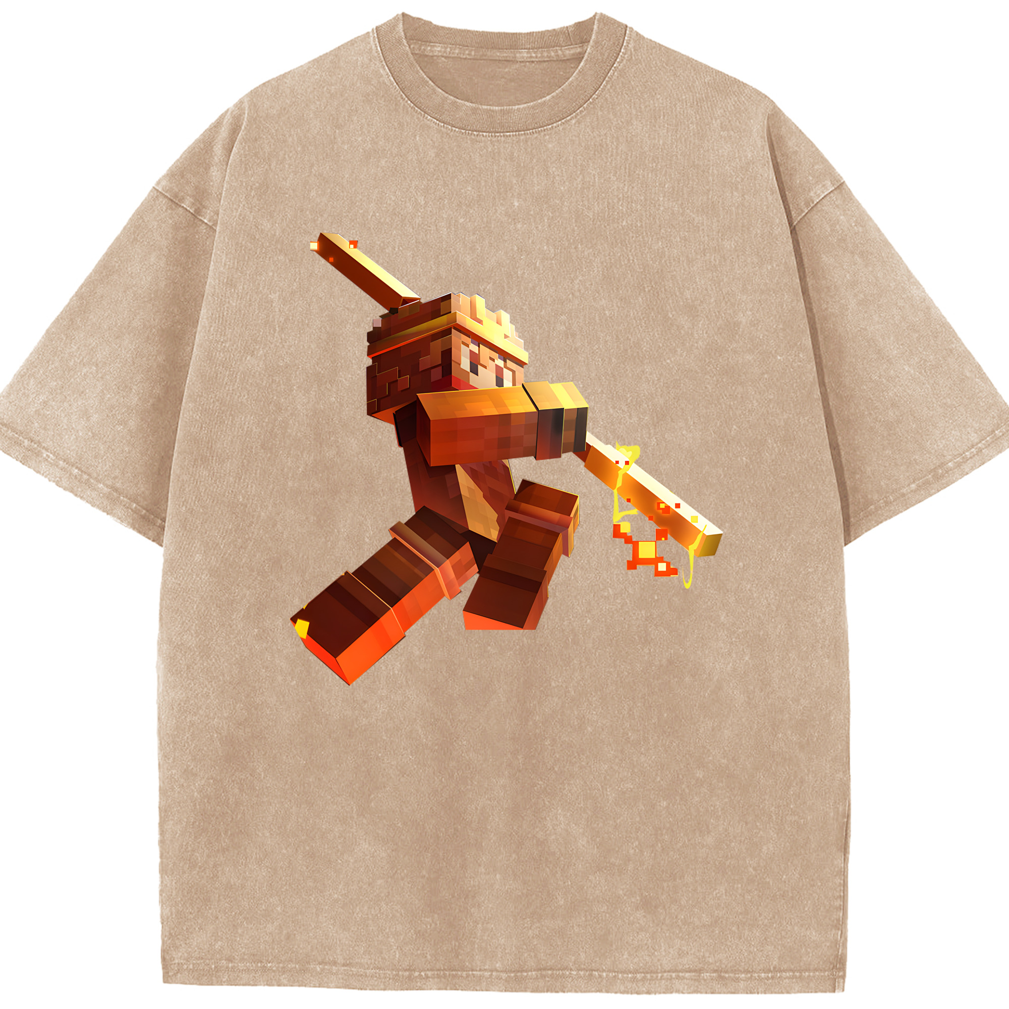 （画像用） マインクラフト ブロックの世界 Minecraft MC Block world 綿100% ヴィンテージ風 半袖Tシャツ（フロントプリント）