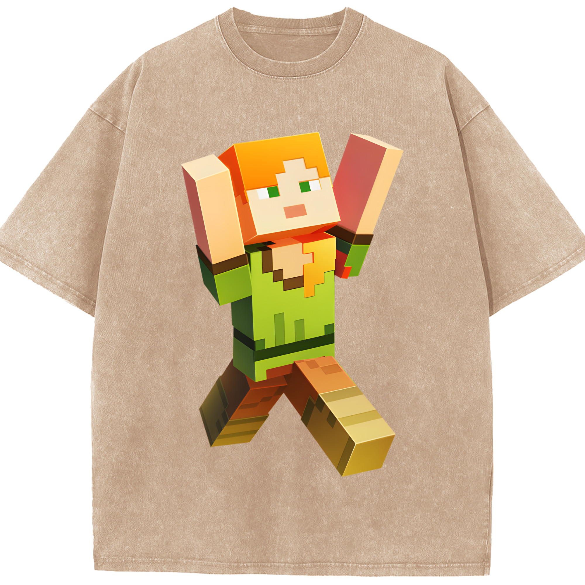 （画像用） マインクラフト ブロックの世界 Minecraft MC Block world 綿100% ヴィンテージ風 半袖Tシャツ（フロントプリント）