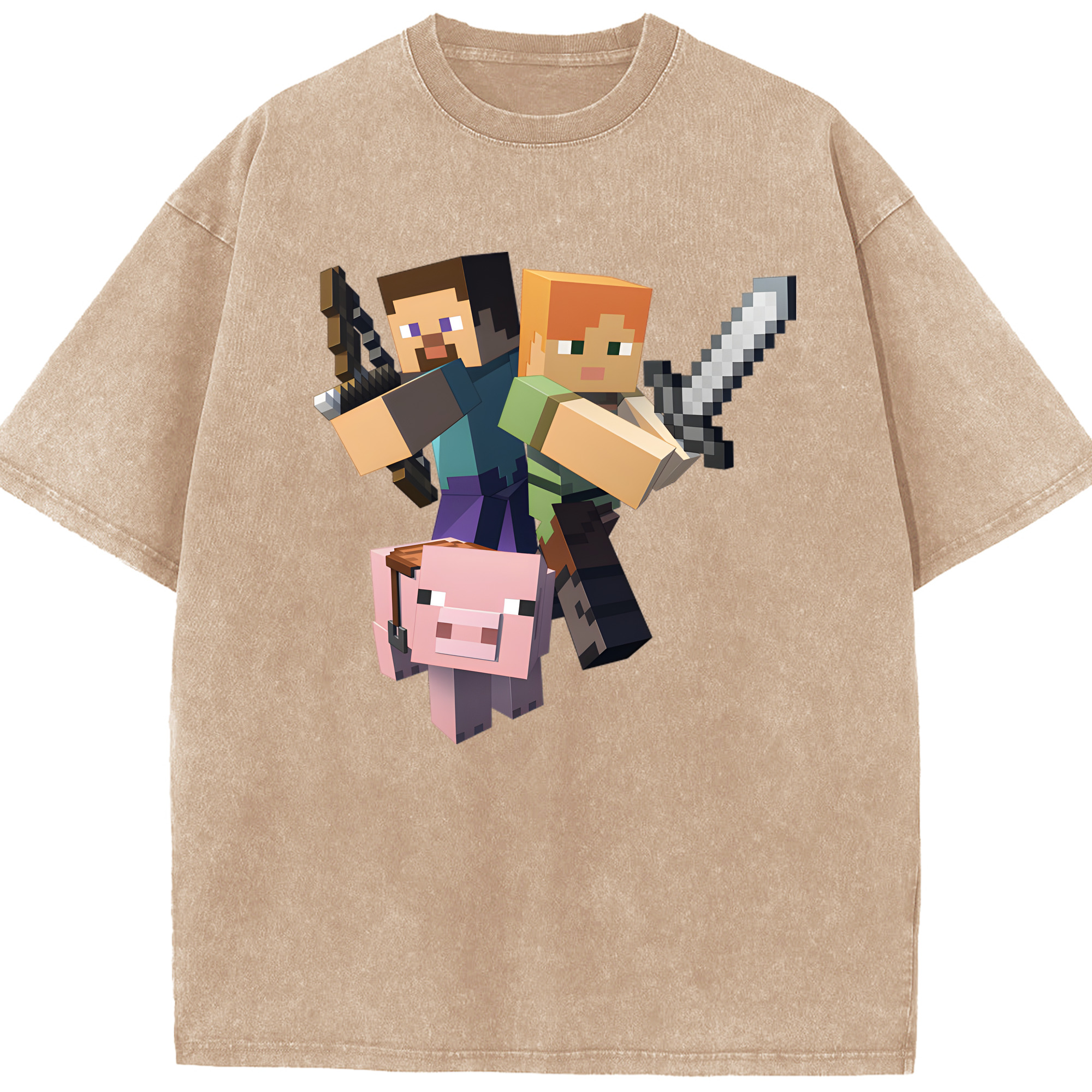 （画像用） マインクラフト ブロックの世界 Minecraft MC Block world 綿100% ヴィンテージ風 半袖Tシャツ（フロントプリント）