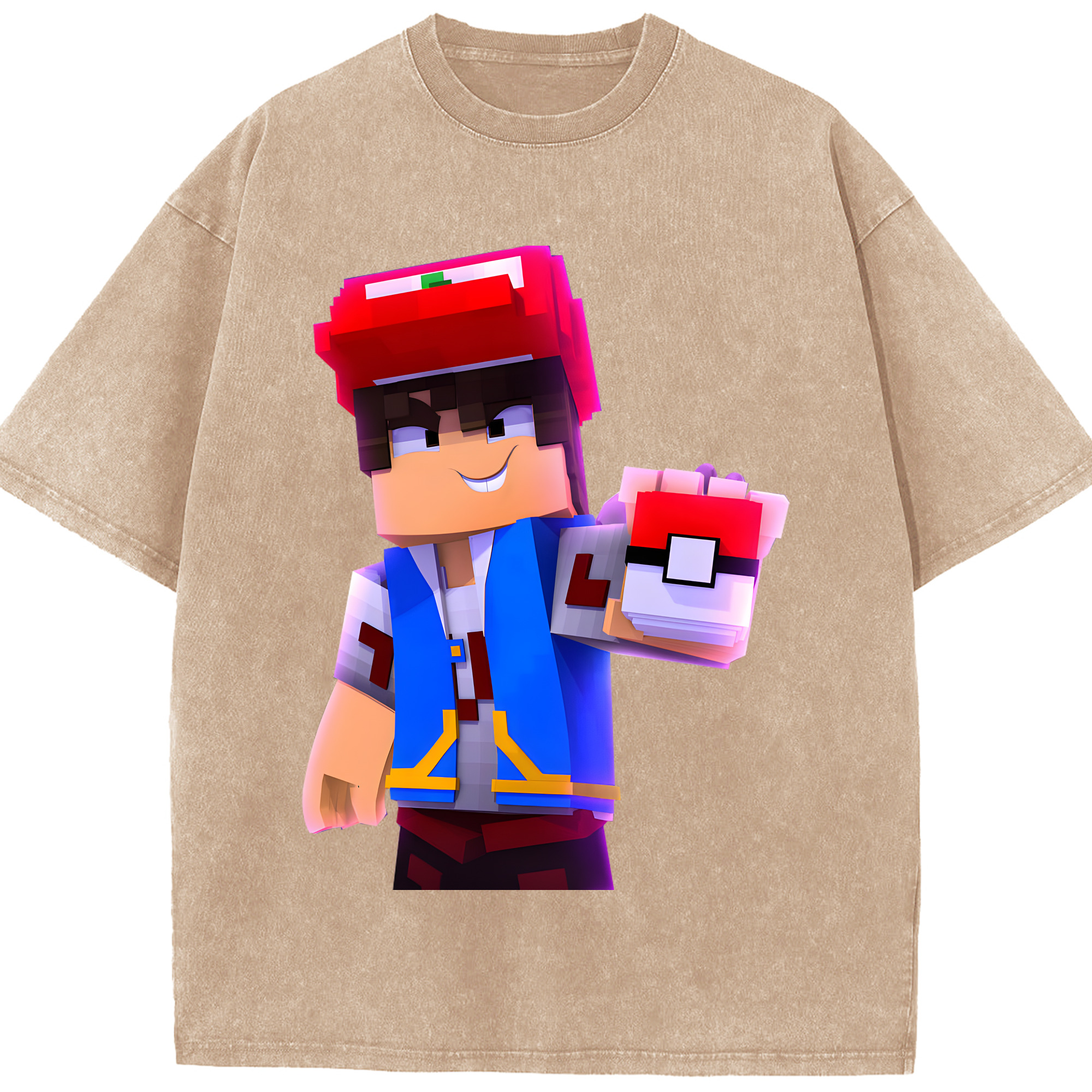 （画像用） マインクラフト ブロックの世界 Minecraft MC Block world 綿100% ヴィンテージ風 半袖Tシャツ（フロントプリント）