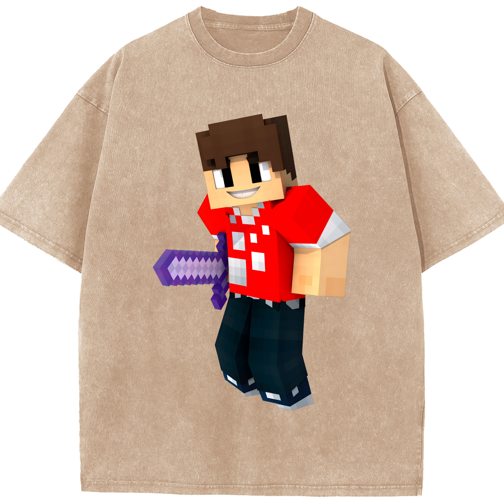 （画像用） マインクラフト ブロックの世界 Minecraft MC Block world 綿100% ヴィンテージ風 半袖Tシャツ（フロントプリント）