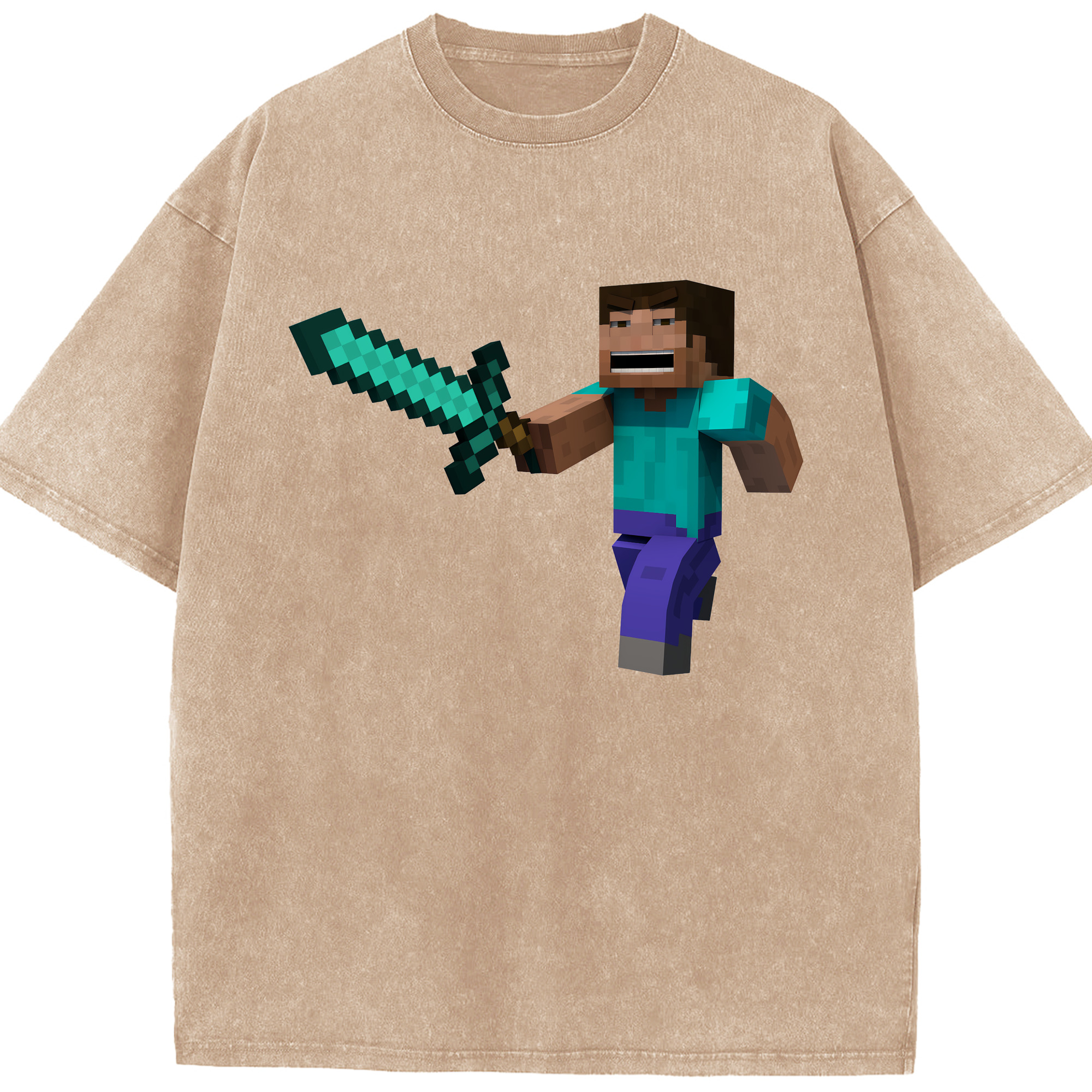 （画像用） マインクラフト ブロックの世界 Minecraft MC Block world 綿100% ヴィンテージ風 半袖Tシャツ（フロントプリント）