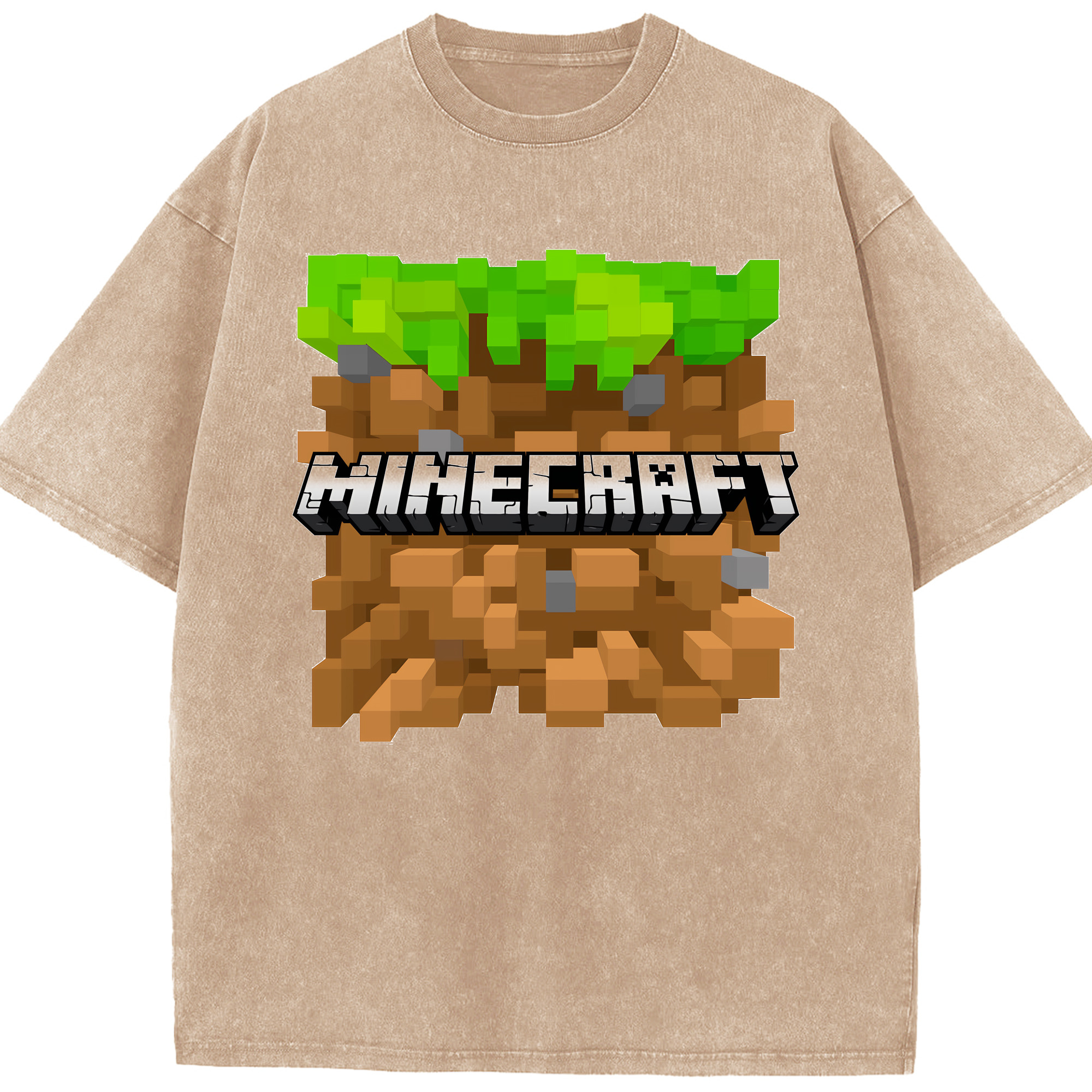 （画像用） マインクラフト ブロックの世界 Minecraft MC Block world 綿100% ヴィンテージ風 半袖Tシャツ（フロントプリント）