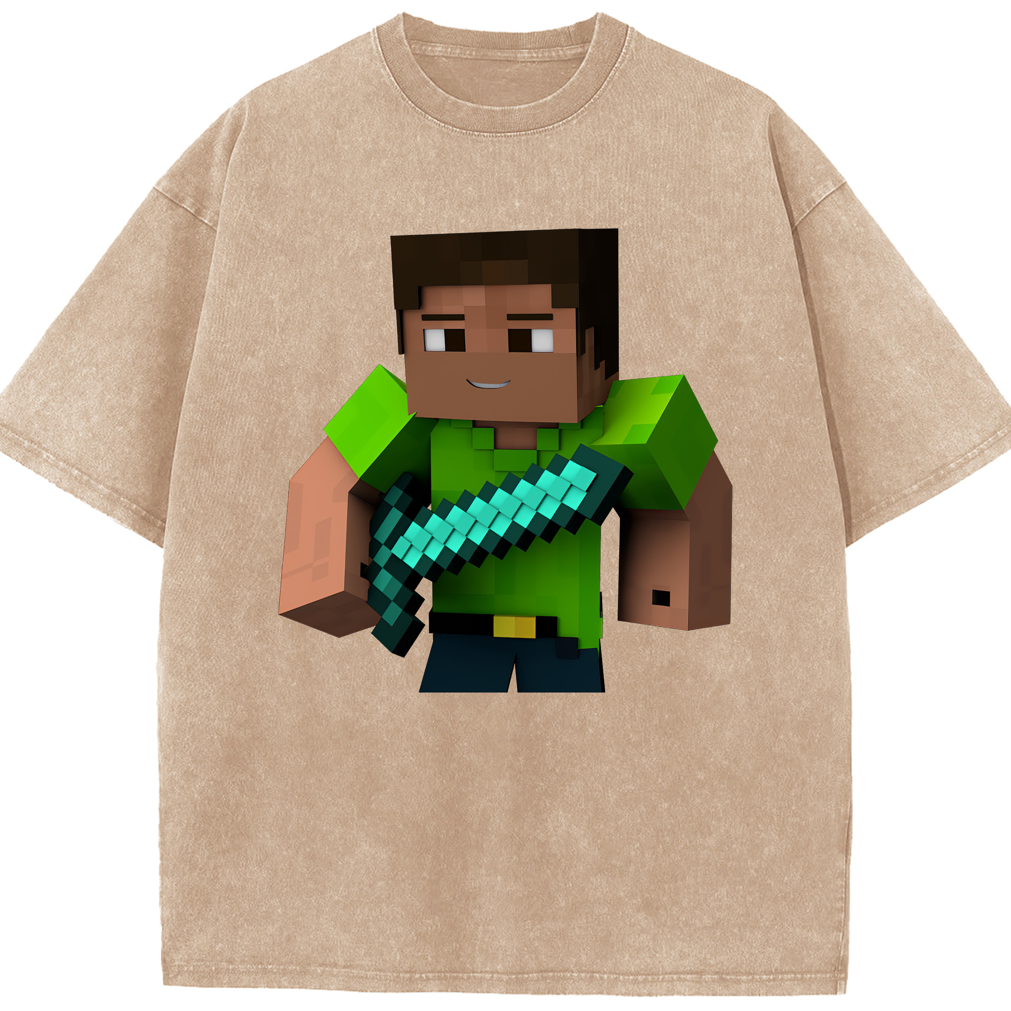 （画像用） マインクラフト ブロックの世界 Minecraft MC Block world 綿100% ヴィンテージ風 半袖Tシャツ（フロントプリント）
