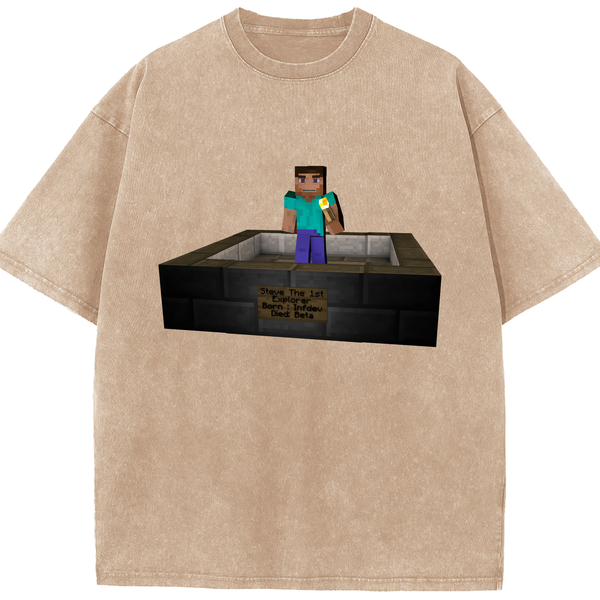 （画像用） マインクラフト ブロックの世界 Minecraft MC Block world 綿100% ヴィンテージ風 半袖Tシャツ（フロントプリント）