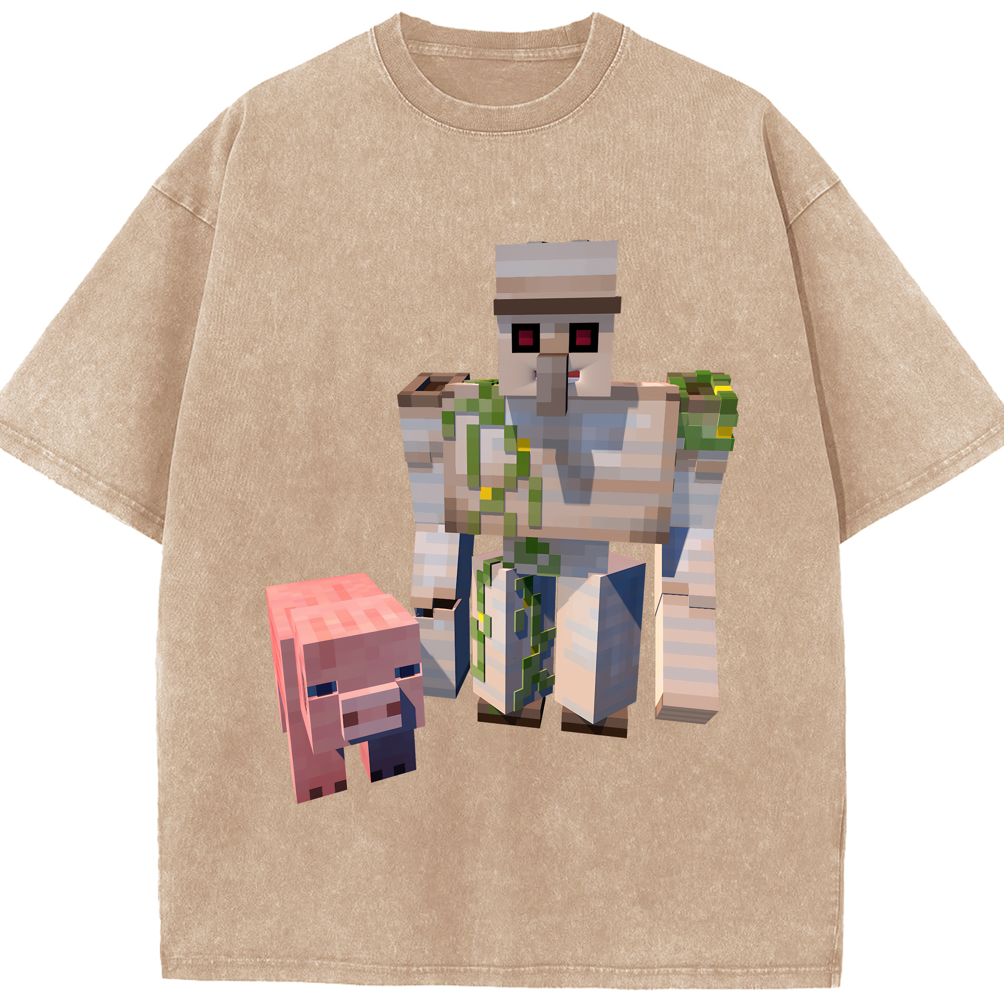 （画像用） マインクラフト ブロックの世界 Minecraft MC Block world 綿100% ヴィンテージ風 半袖Tシャツ（フロントプリント）