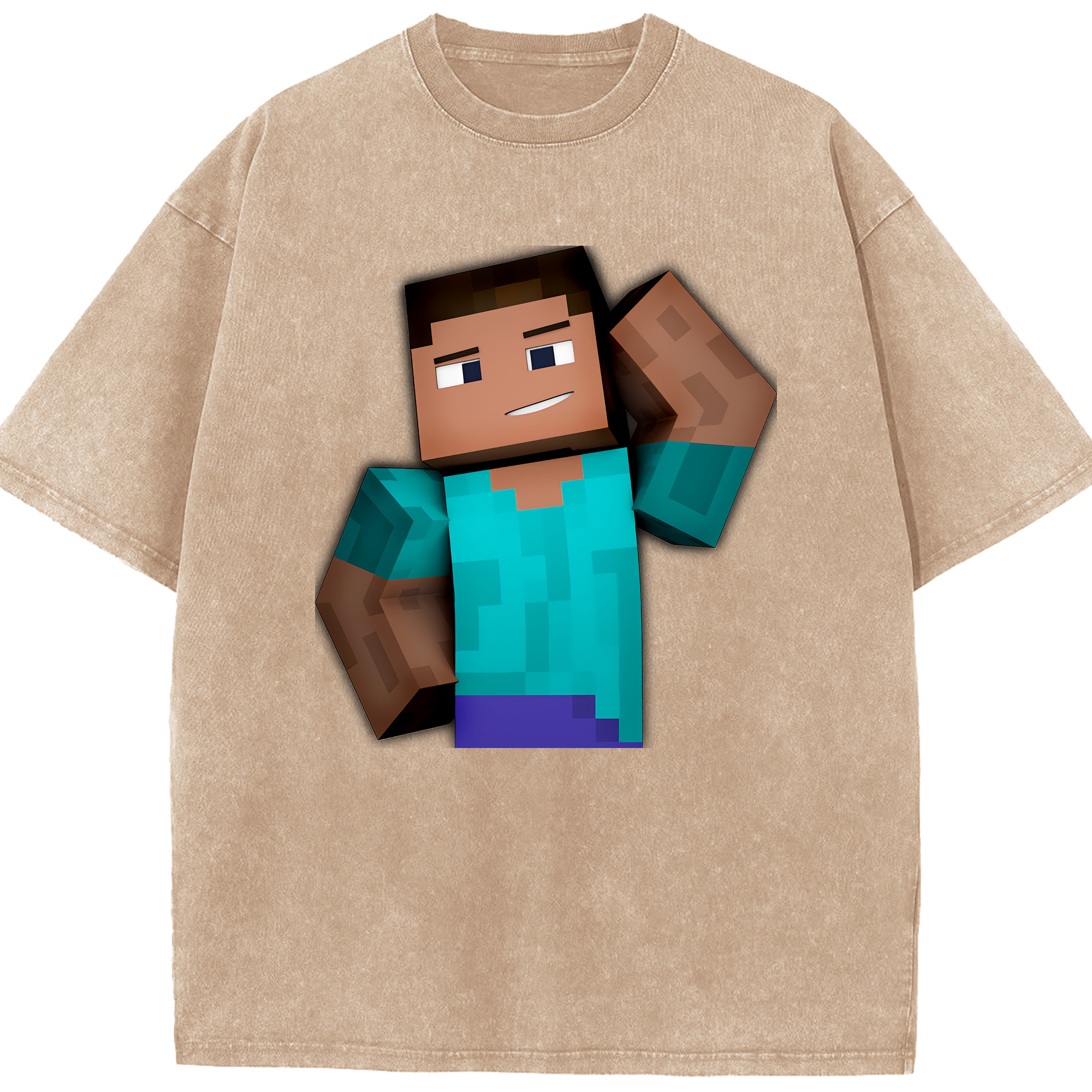（画像用） マインクラフト ブロックの世界 Minecraft MC Block world 綿100% ヴィンテージ風 半袖Tシャツ（フロントプリント）