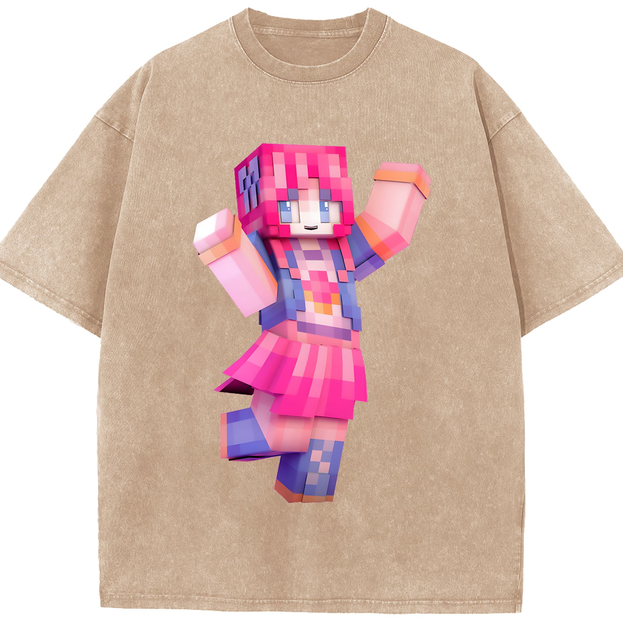 （画像用） マインクラフト ブロックの世界 Minecraft MC Block world 綿100% ヴィンテージ風 半袖Tシャツ（フロントプリント）