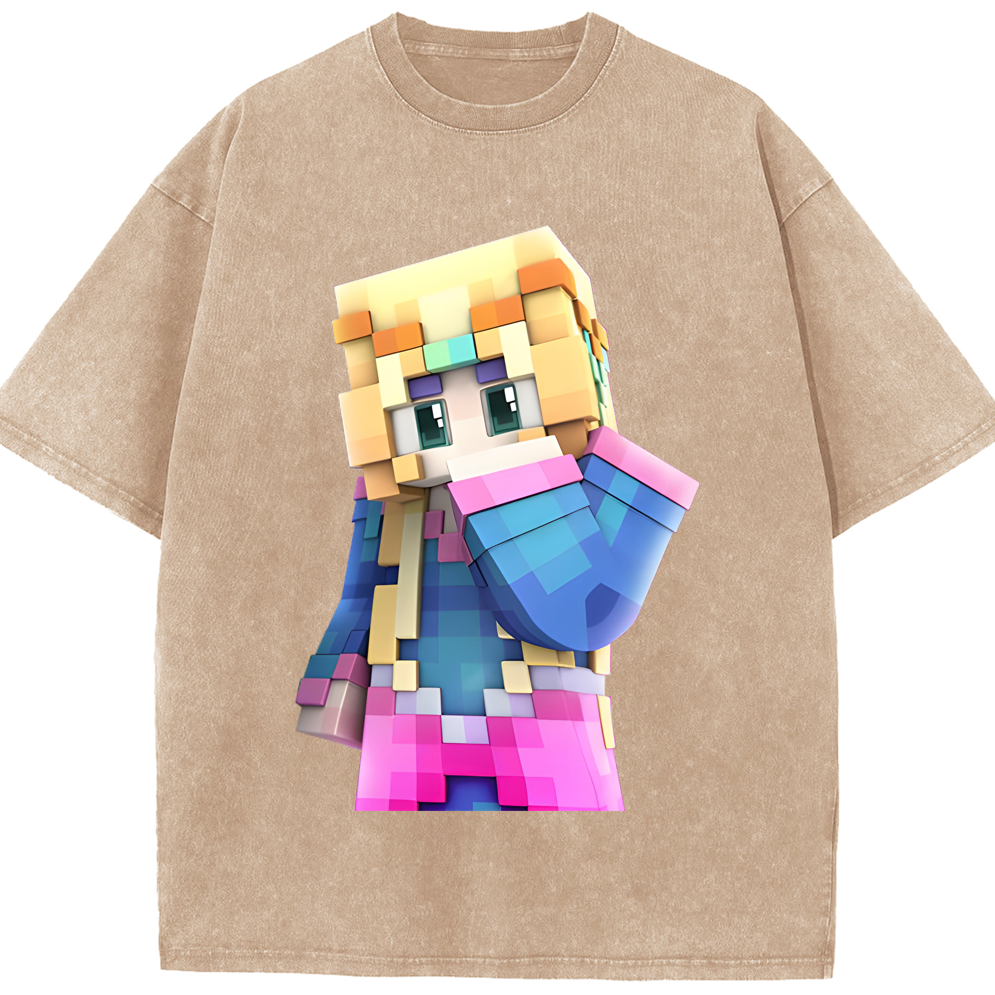 （画像用） マインクラフト ブロックの世界 Minecraft MC Block world 綿100% ヴィンテージ風 半袖Tシャツ（フロントプリント）