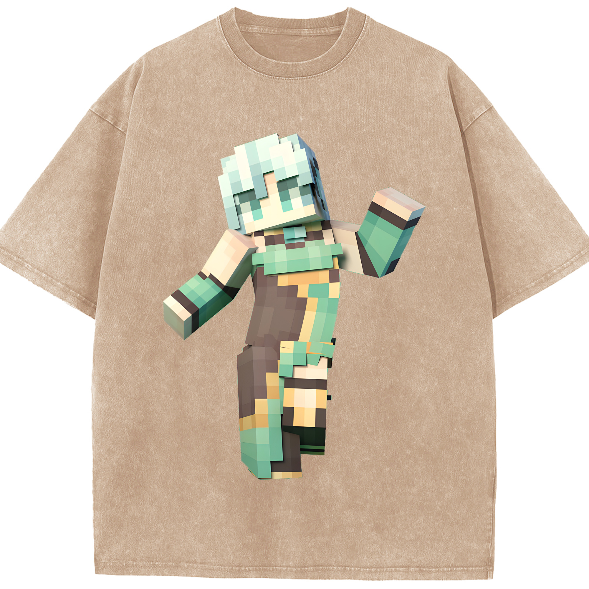 （画像用） マインクラフト ブロックの世界 Minecraft MC Block world 綿100% ヴィンテージ風 半袖Tシャツ（フロントプリント）
