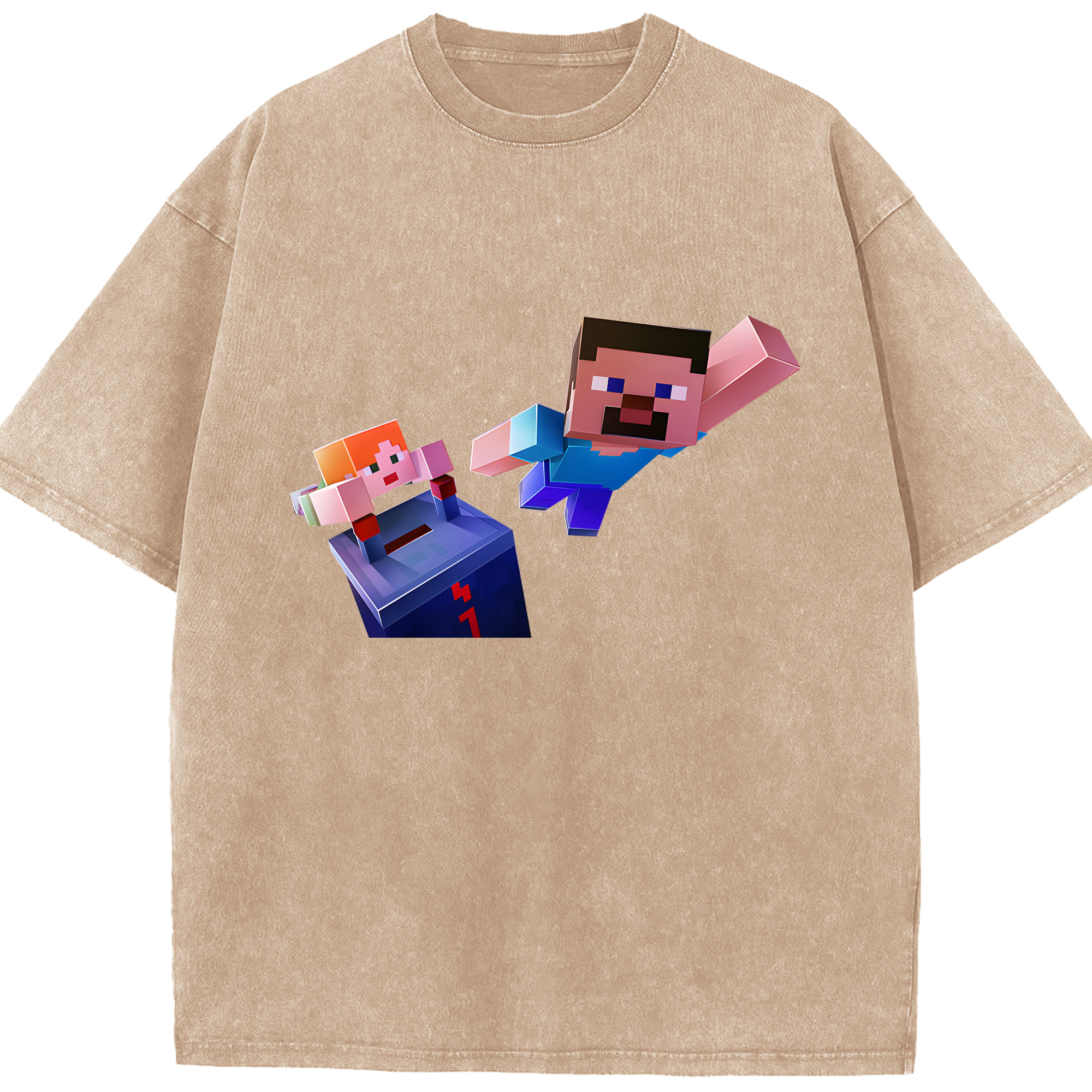 （画像用） マインクラフト ブロックの世界 Minecraft MC Block world 綿100% ヴィンテージ風 半袖Tシャツ（フロントプリント）
