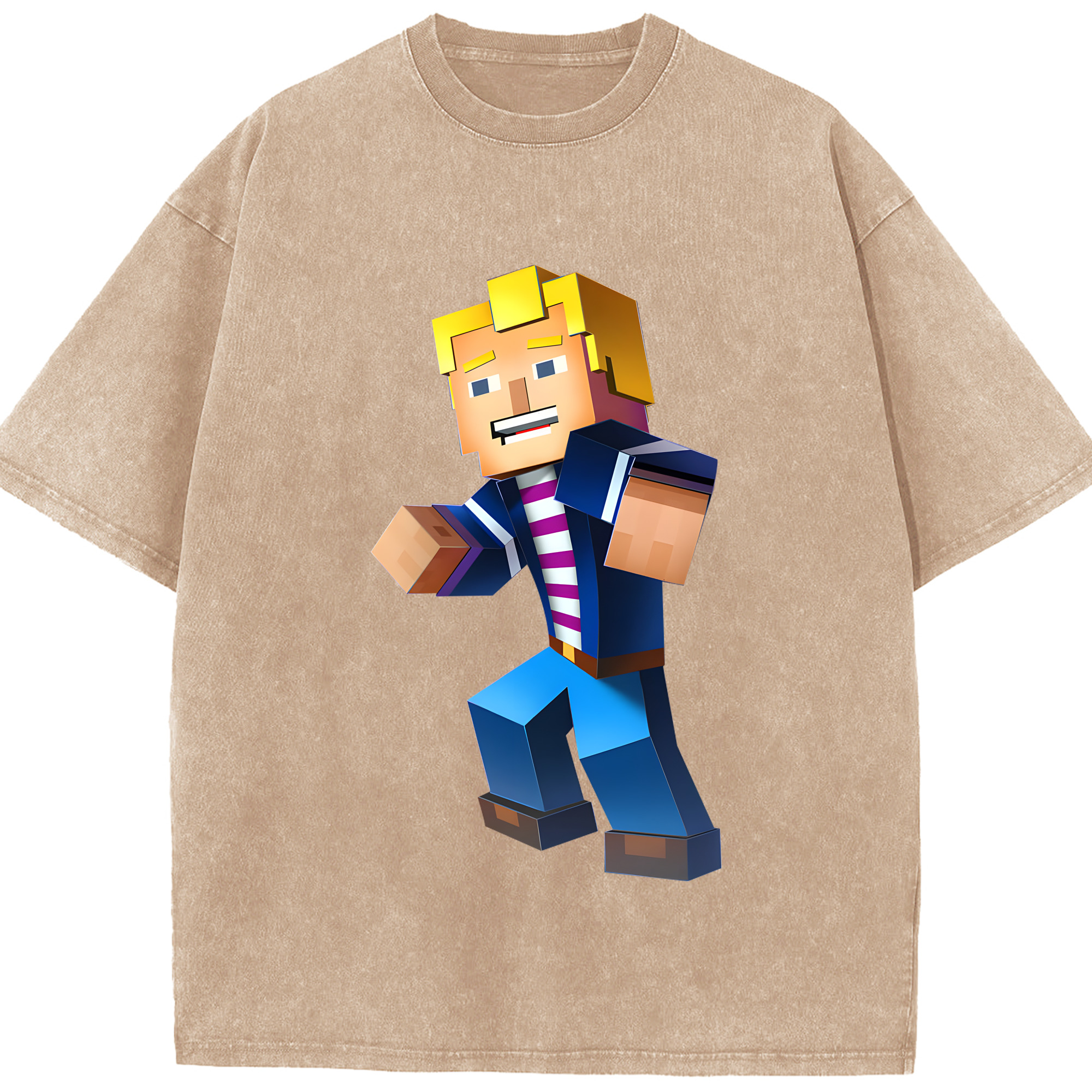 （画像用） マインクラフト ブロックの世界 Minecraft MC Block world 綿100% ヴィンテージ風 半袖Tシャツ（フロントプリント）