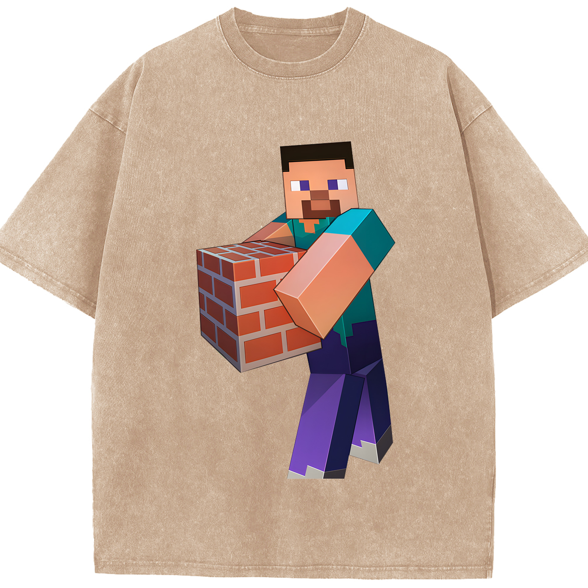 （画像用） マインクラフト ブロックの世界 Minecraft MC Block world 綿100% ヴィンテージ風 半袖Tシャツ（フロントプリント）