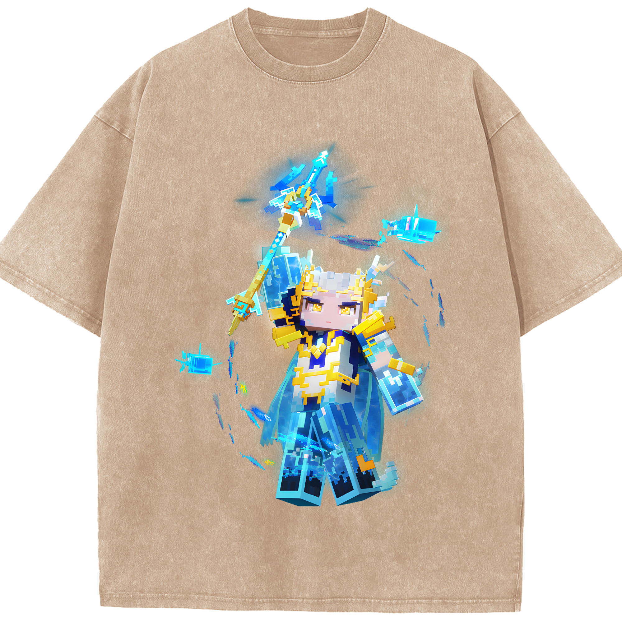 （画像用） マインクラフト ブロックの世界 Minecraft MC Block world 綿100% ヴィンテージ風 半袖Tシャツ（フロントプリント）