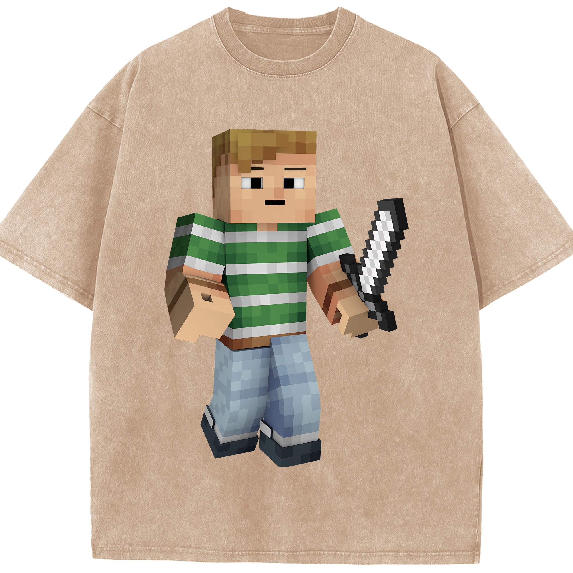 （画像用） マインクラフト ブロックの世界 Minecraft MC Block world 綿100% ヴィンテージ風 半袖Tシャツ（フロントプリント）