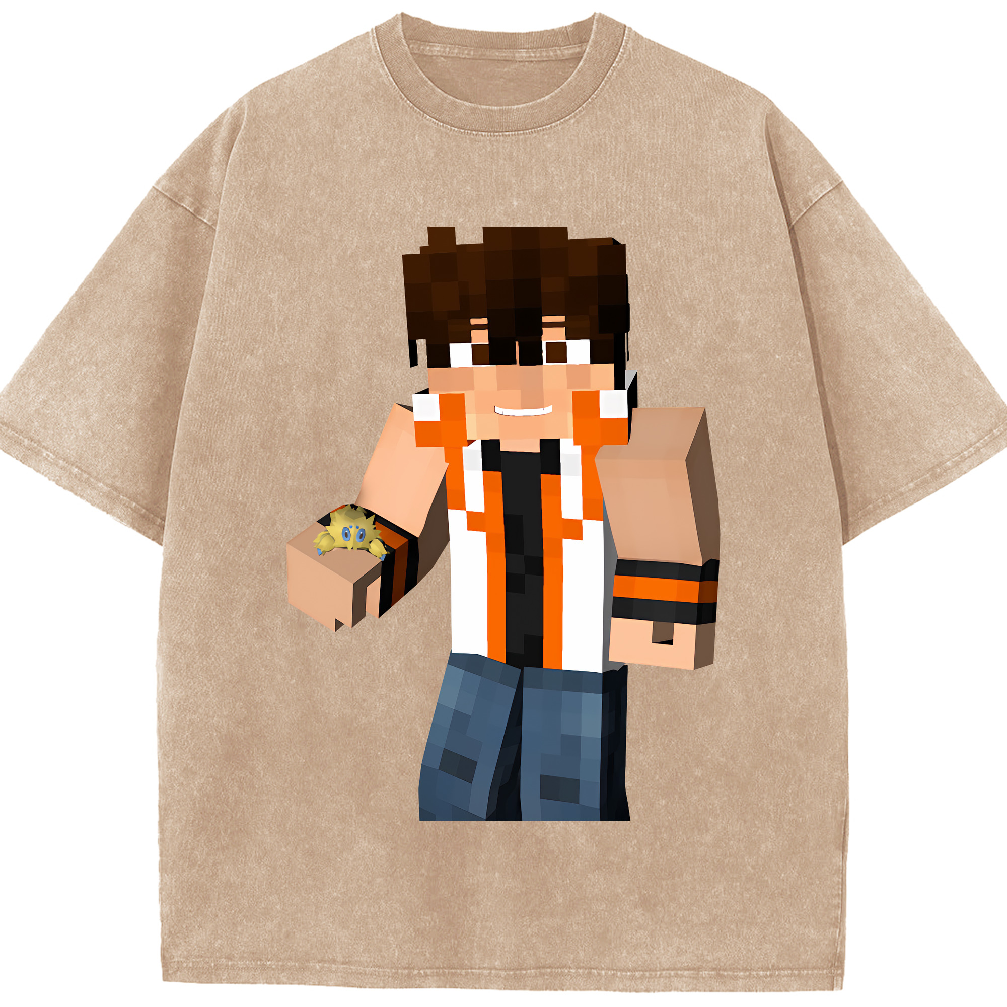 （画像用） マインクラフト ブロックの世界 Minecraft MC Block world 綿100% ヴィンテージ風 半袖Tシャツ（フロントプリント）