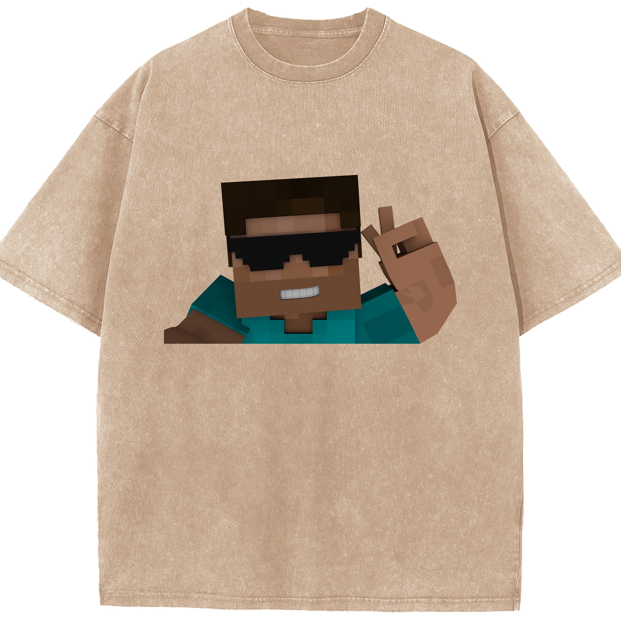 （画像用） マインクラフト ブロックの世界 Minecraft MC Block world 綿100% ヴィンテージ風 半袖Tシャツ（フロントプリント）