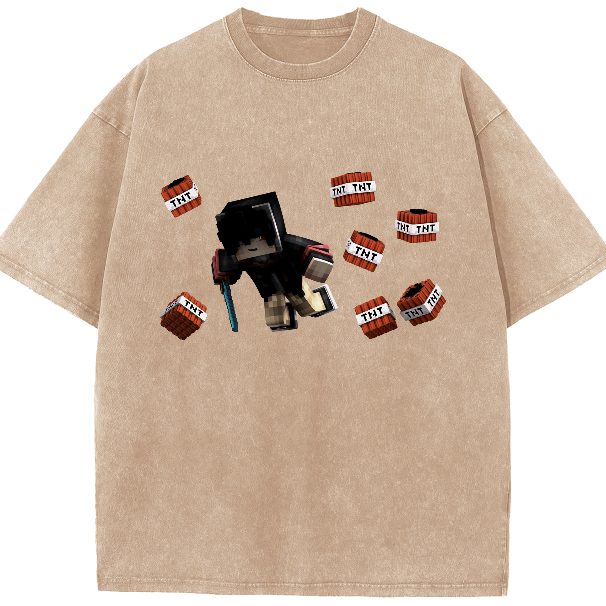 （画像用） マインクラフト ブロックの世界 Minecraft MC Block world 綿100% ヴィンテージ風 半袖Tシャツ（フロントプリント）