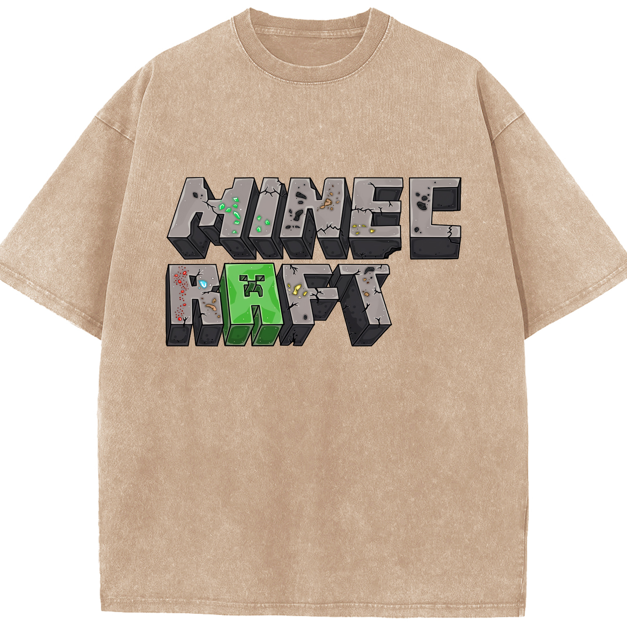 （画像用） マインクラフト ブロックの世界 Minecraft MC Block world 綿100% ヴィンテージ風 半袖Tシャツ（フロントプリント）