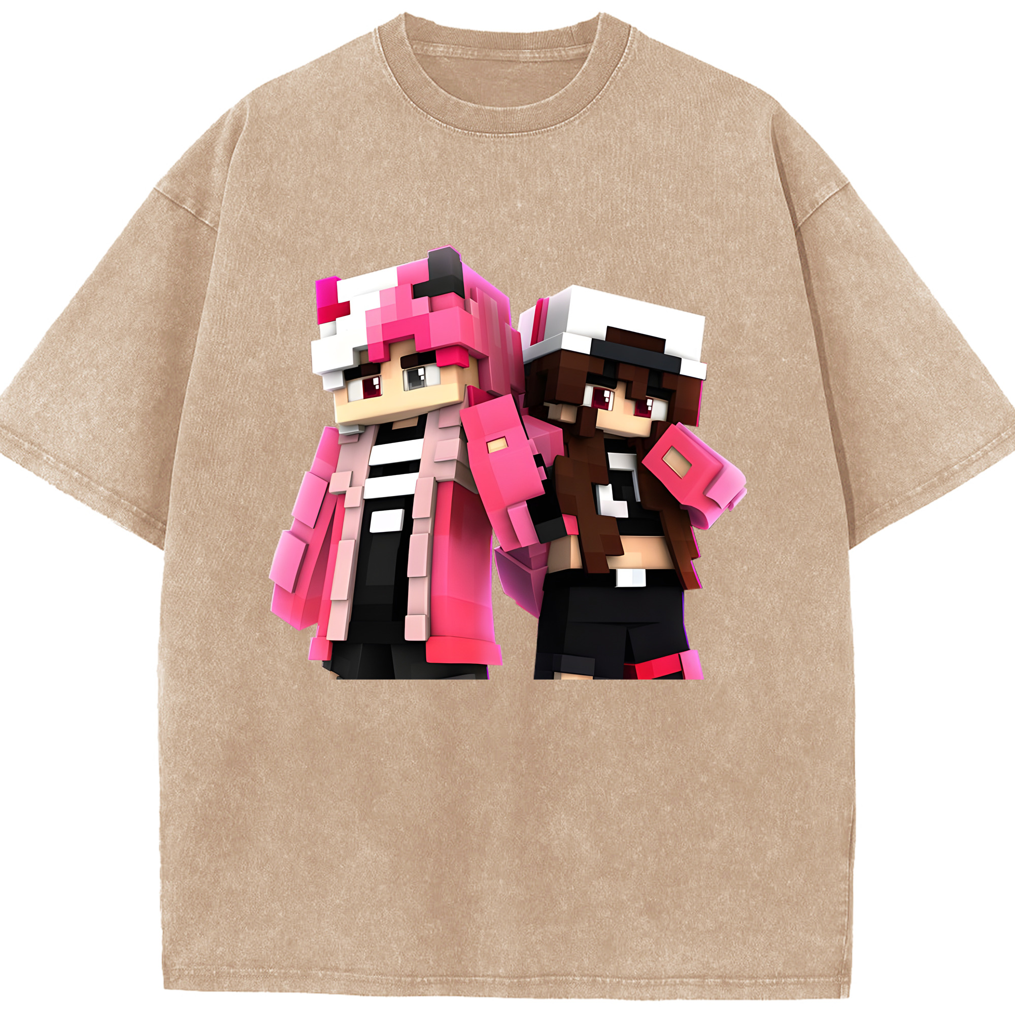（画像用） マインクラフト ブロックの世界 Minecraft MC Block world 綿100% ヴィンテージ風 半袖Tシャツ（フロントプリント）