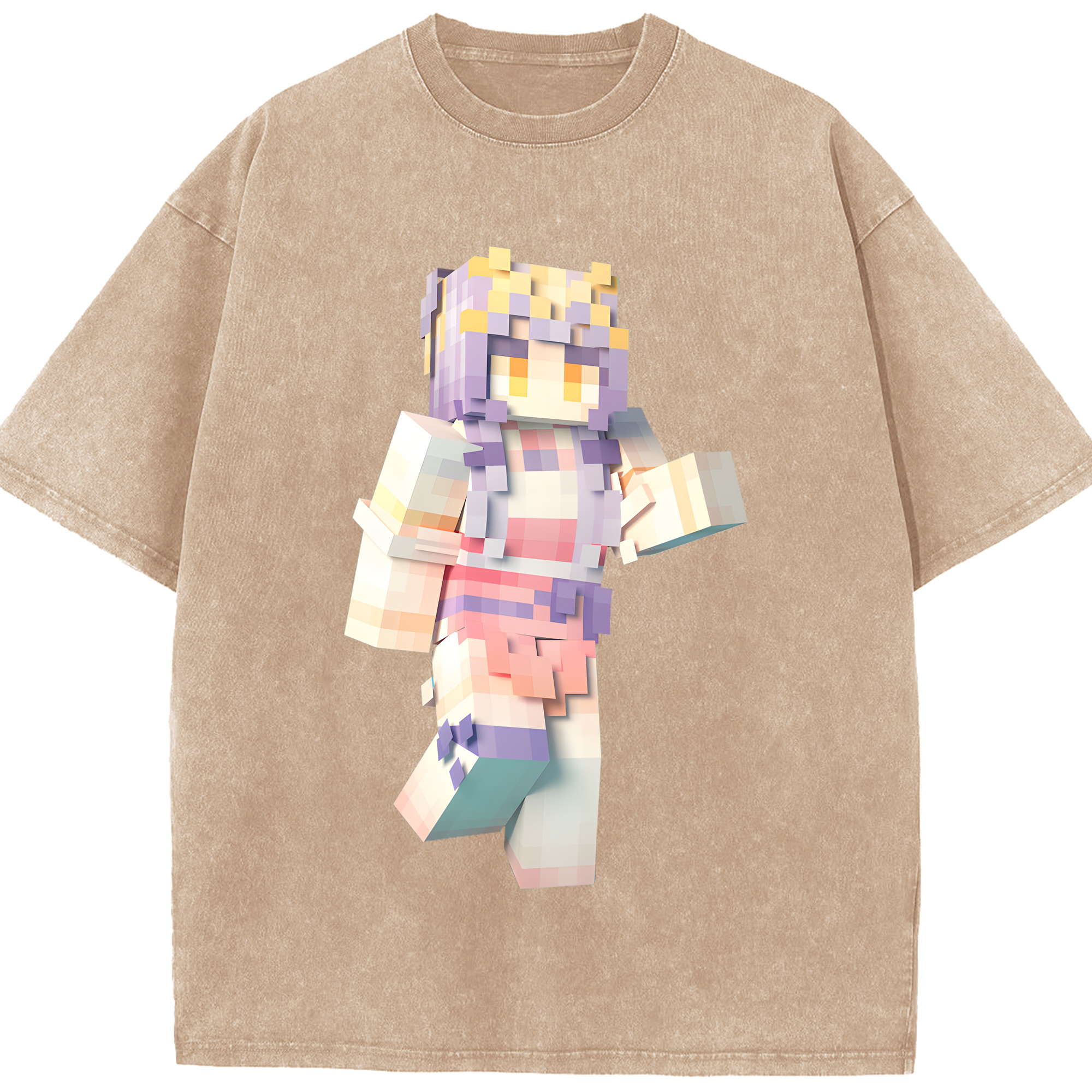 （画像用） マインクラフト ブロックの世界 Minecraft MC Block world 綿100% ヴィンテージ風 半袖Tシャツ（フロントプリント）