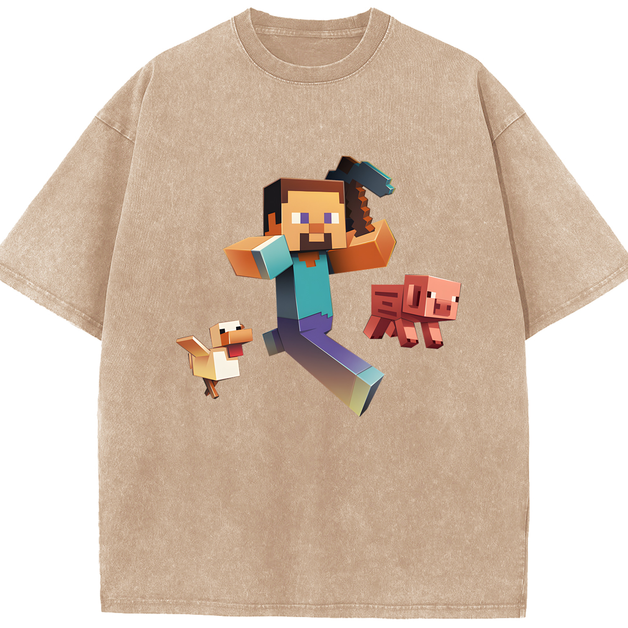 （画像用） マインクラフト ブロックの世界 Minecraft MC Block world 綿100% ヴィンテージ風 半袖Tシャツ（フロントプリント）