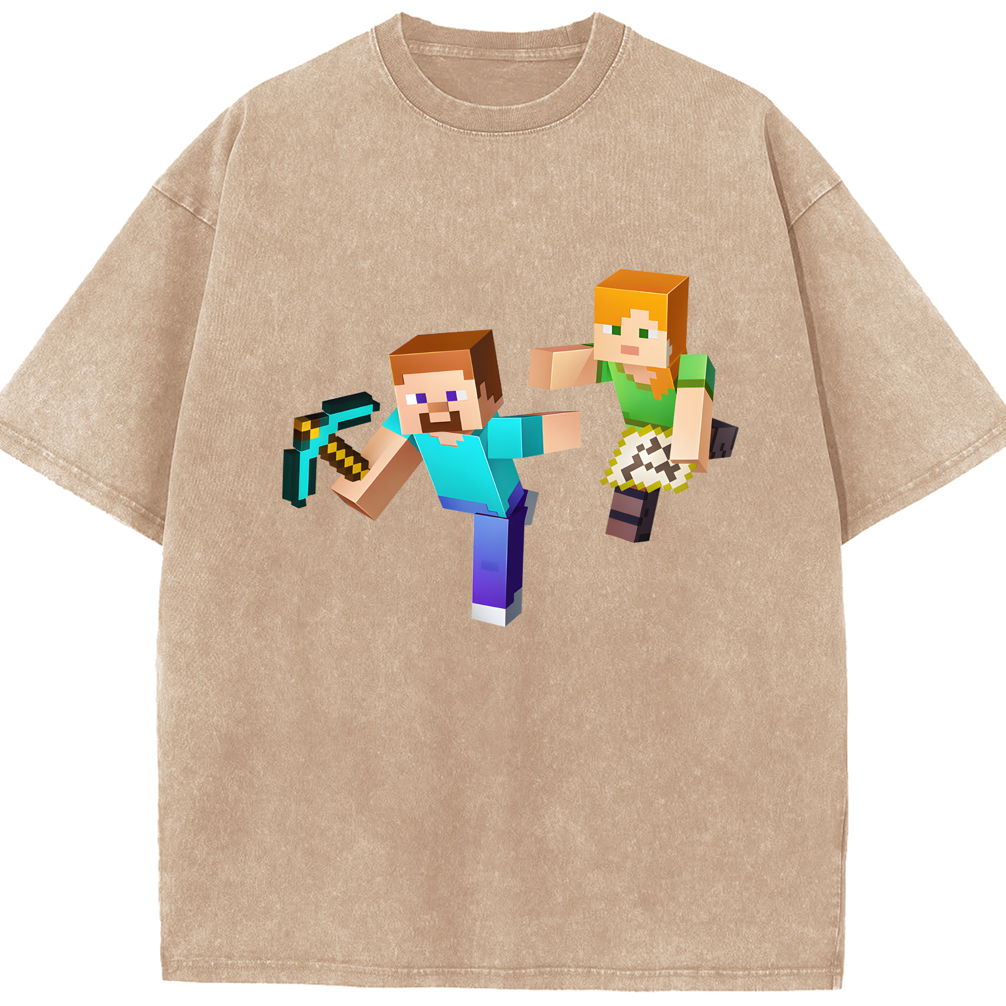 （画像用） マインクラフト ブロックの世界 Minecraft MC Block world 綿100% ヴィンテージ風 半袖Tシャツ（フロントプリント）
