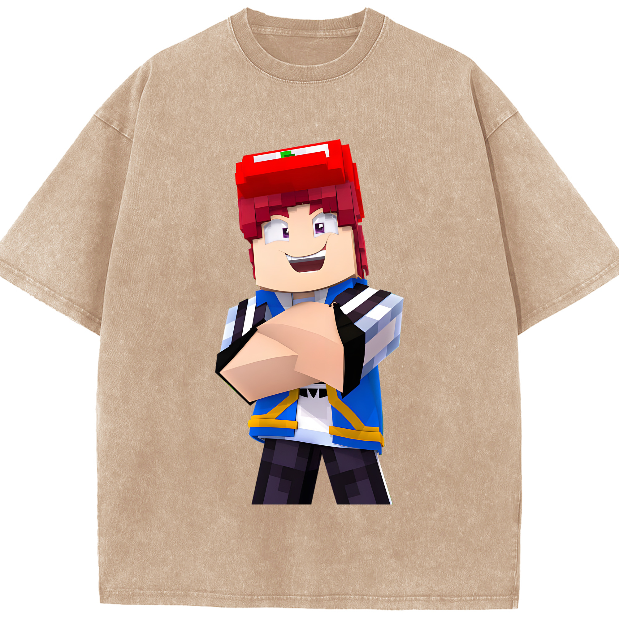 （画像用） マインクラフト ブロックの世界 Minecraft MC Block world 綿100% ヴィンテージ風 半袖Tシャツ（フロントプリント）