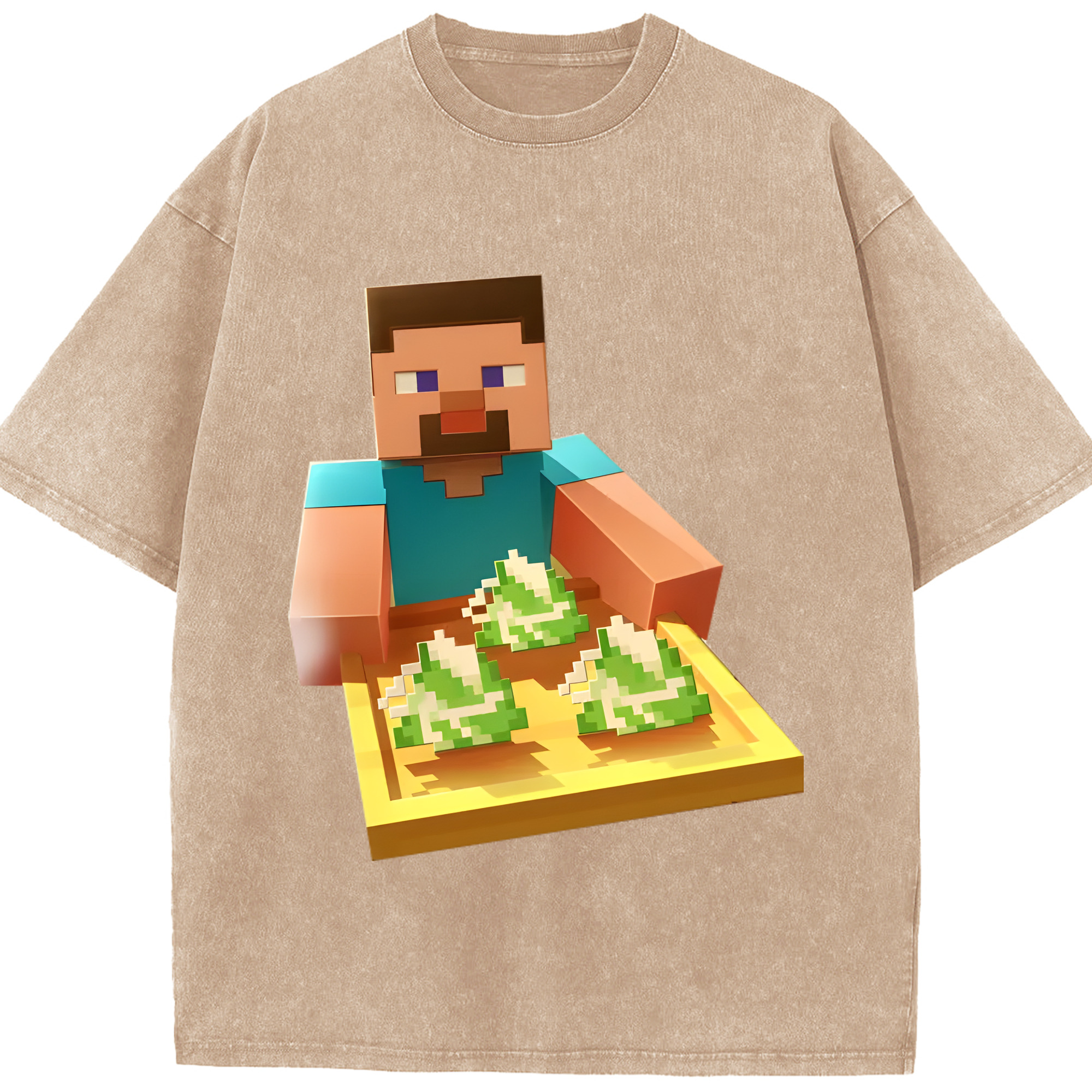 （画像用） マインクラフト ブロックの世界 Minecraft MC Block world 綿100% ヴィンテージ風 半袖Tシャツ（フロントプリント）
