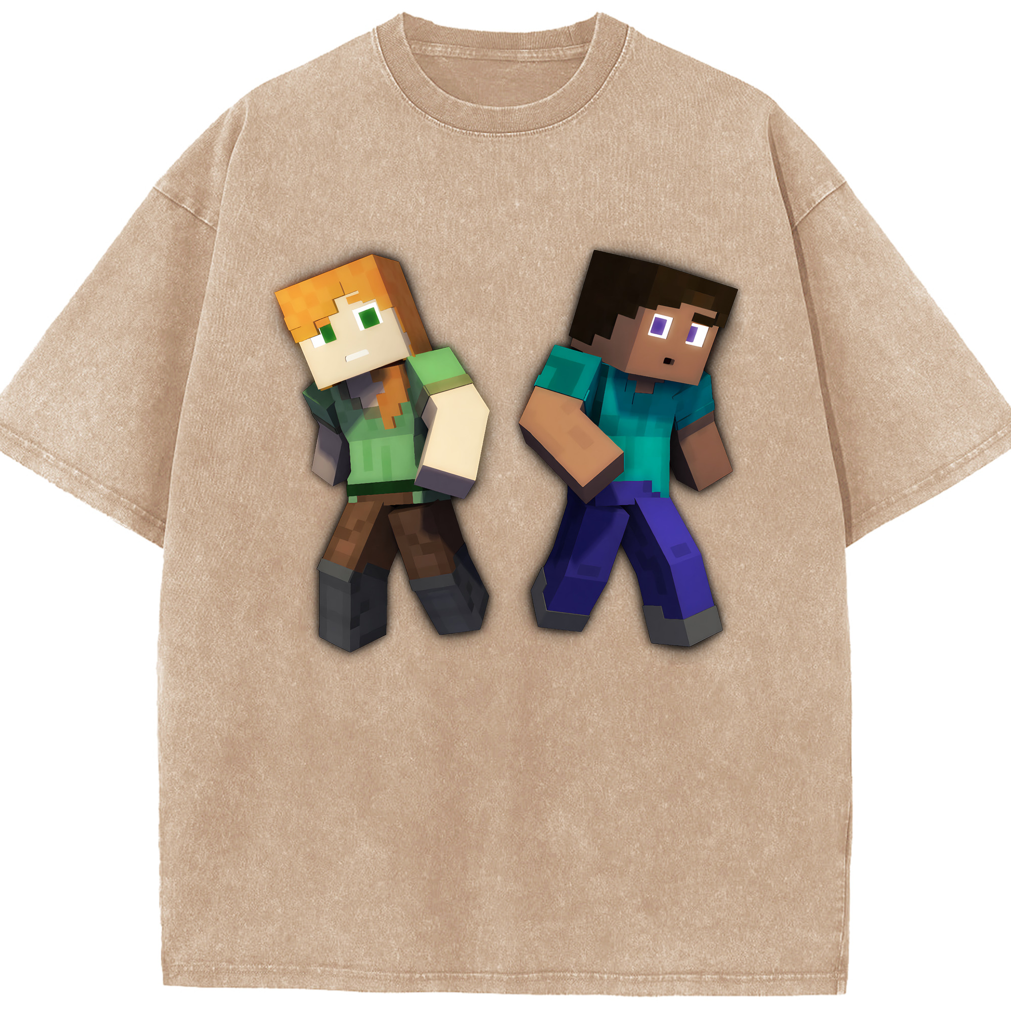 （画像用） マインクラフト ブロックの世界 Minecraft MC Block world 綿100% ヴィンテージ風 半袖Tシャツ（フロントプリント）