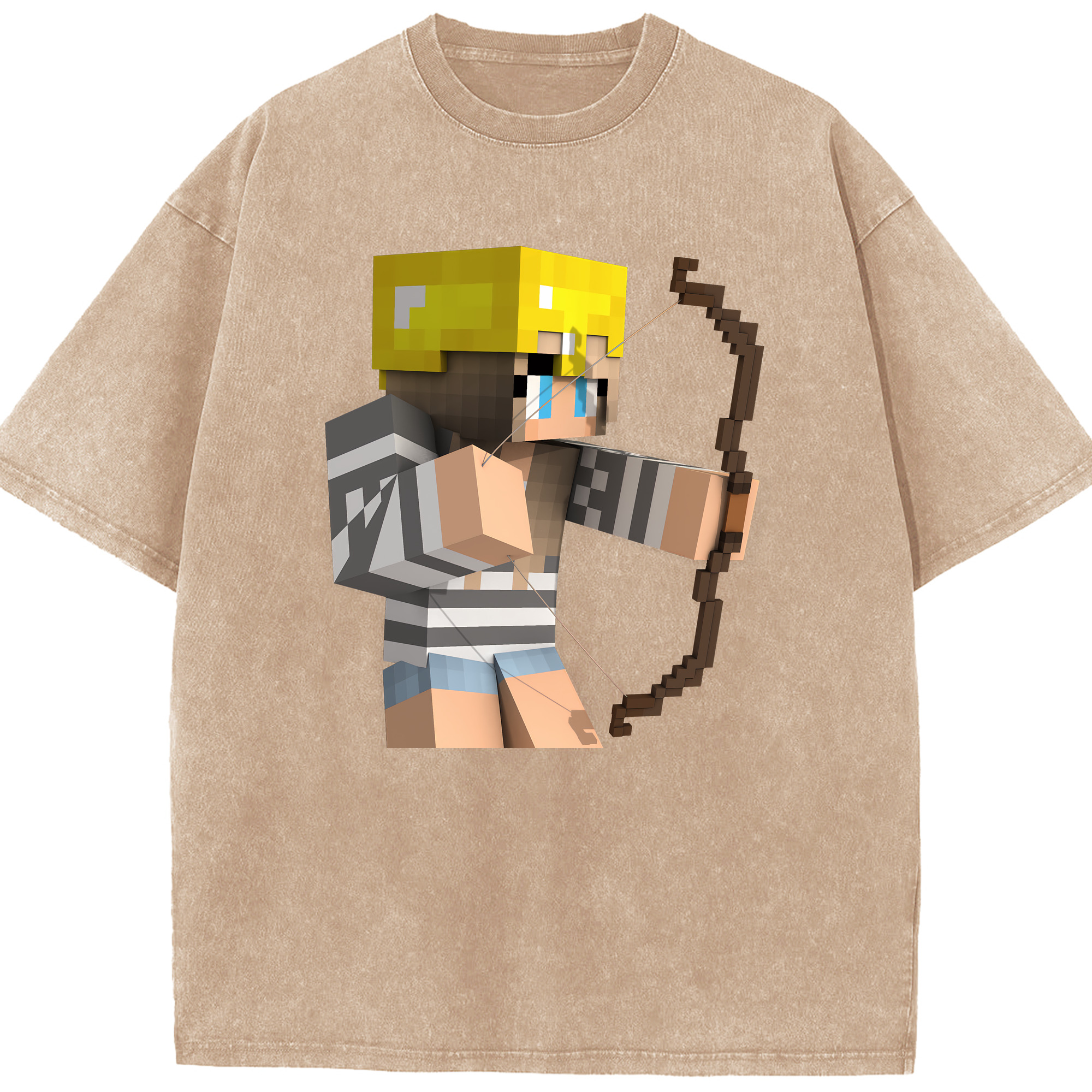 （画像用） マインクラフト ブロックの世界 Minecraft MC Block world 綿100% ヴィンテージ風 半袖Tシャツ（フロントプリント）