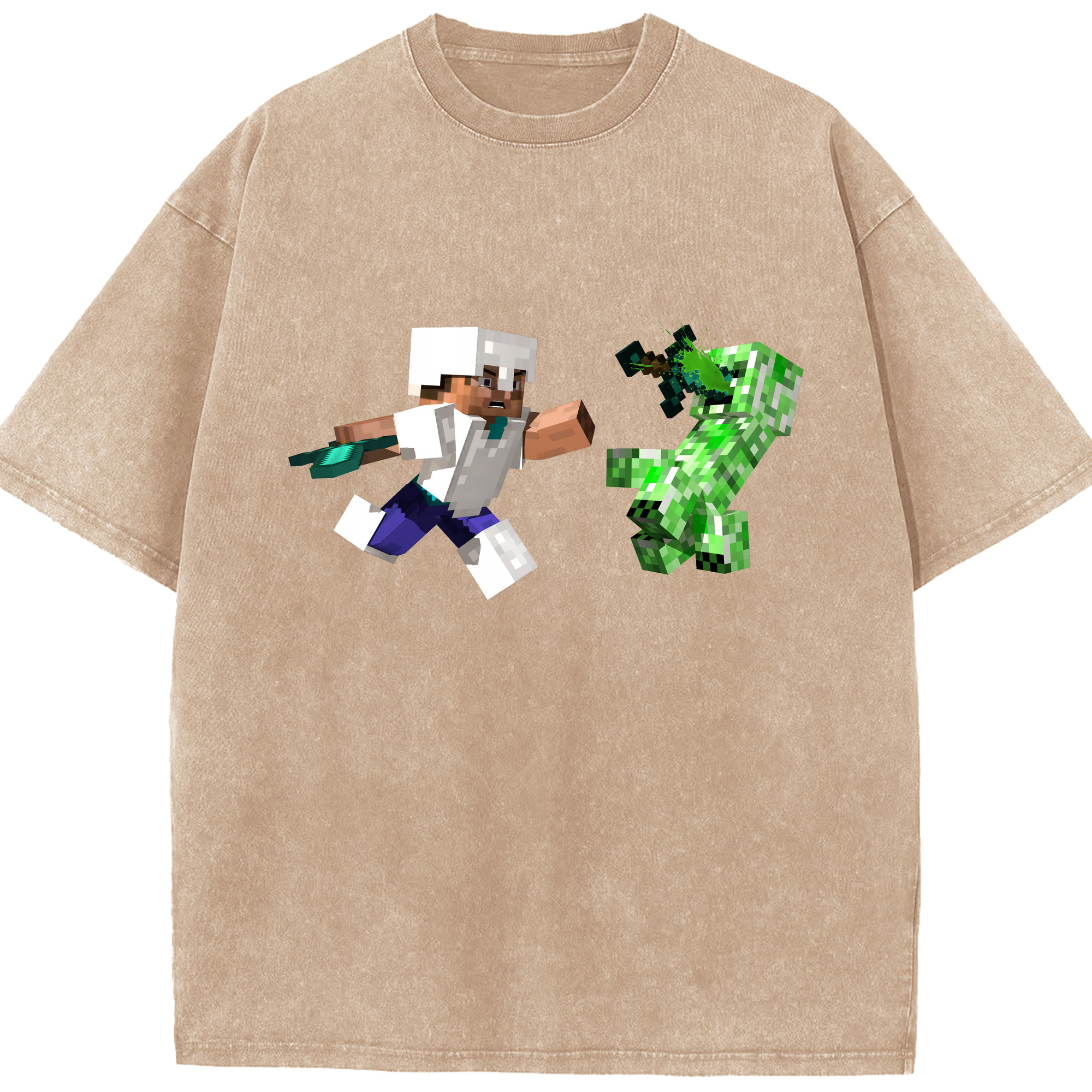 （画像用） マインクラフト ブロックの世界 Minecraft MC Block world 綿100% ヴィンテージ風 半袖Tシャツ（フロントプリント）