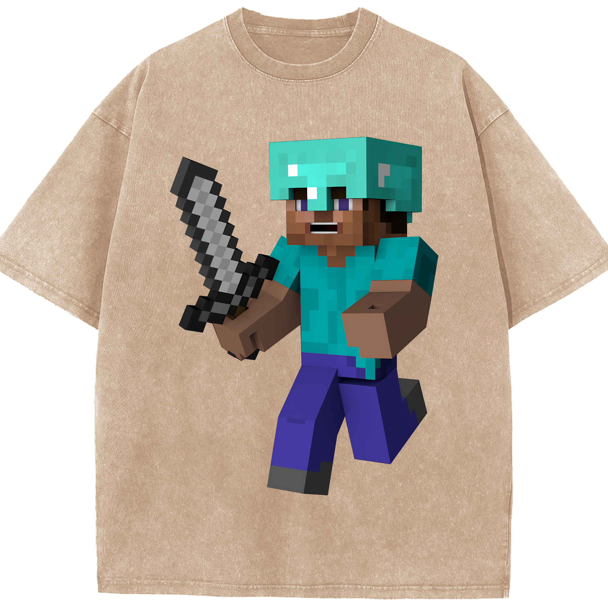 （画像用） マインクラフト ブロックの世界 Minecraft MC Block world 綿100% ヴィンテージ風 半袖Tシャツ（フロントプリント）