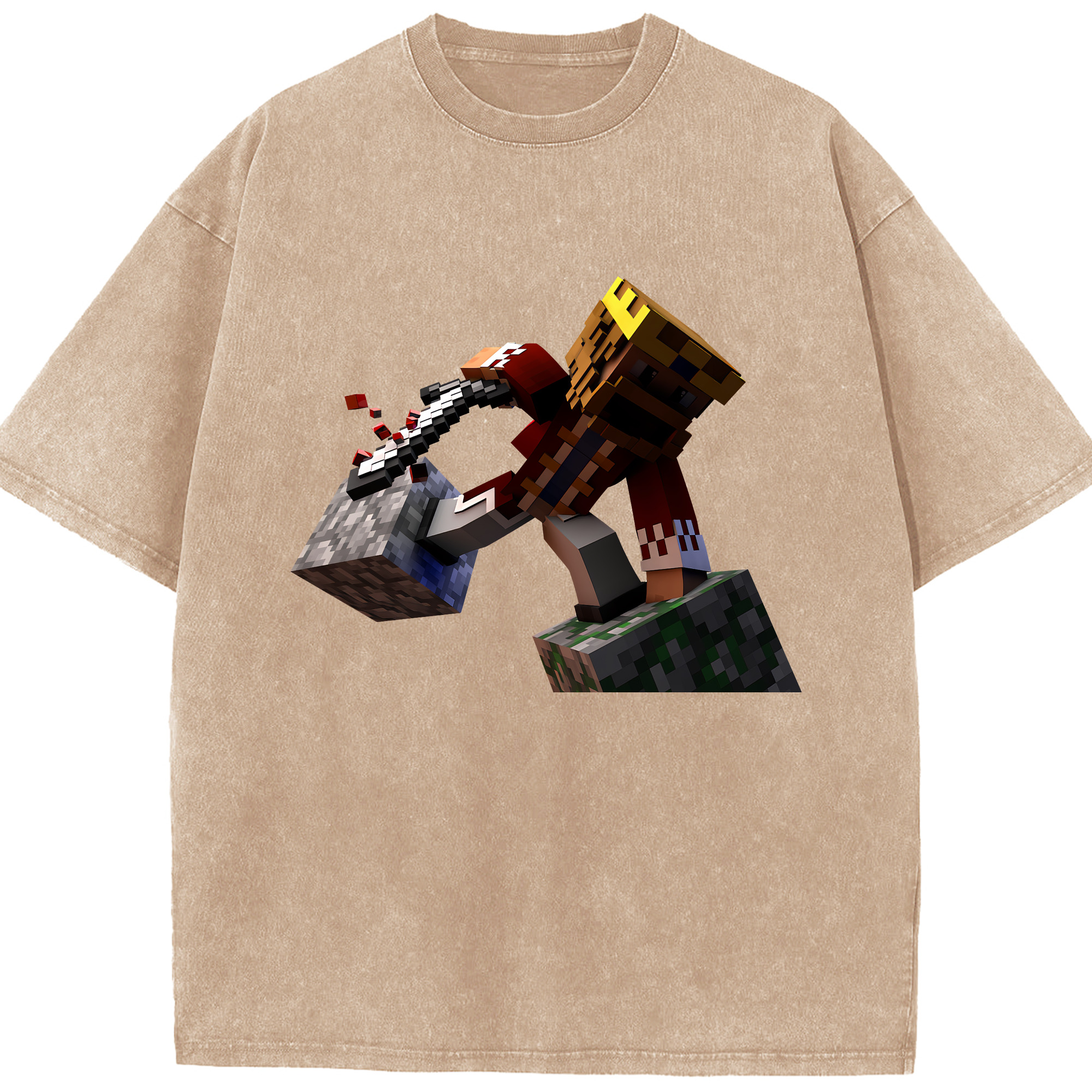 （画像用） マインクラフト ブロックの世界 Minecraft MC Block world 綿100% ヴィンテージ風 半袖Tシャツ（フロントプリント）