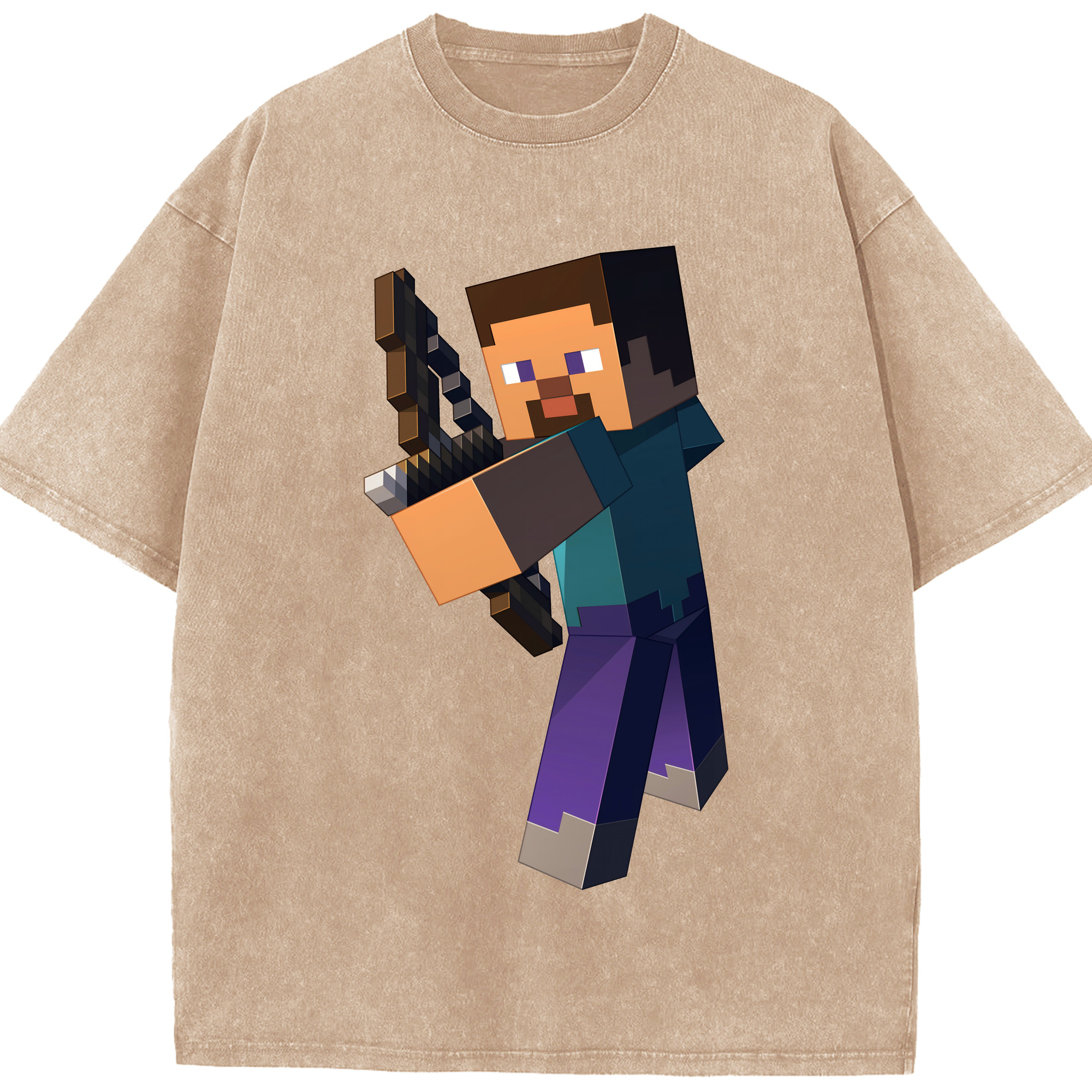 （画像用） マインクラフト ブロックの世界 Minecraft MC Block world 綿100% ヴィンテージ風 半袖Tシャツ（フロントプリント）