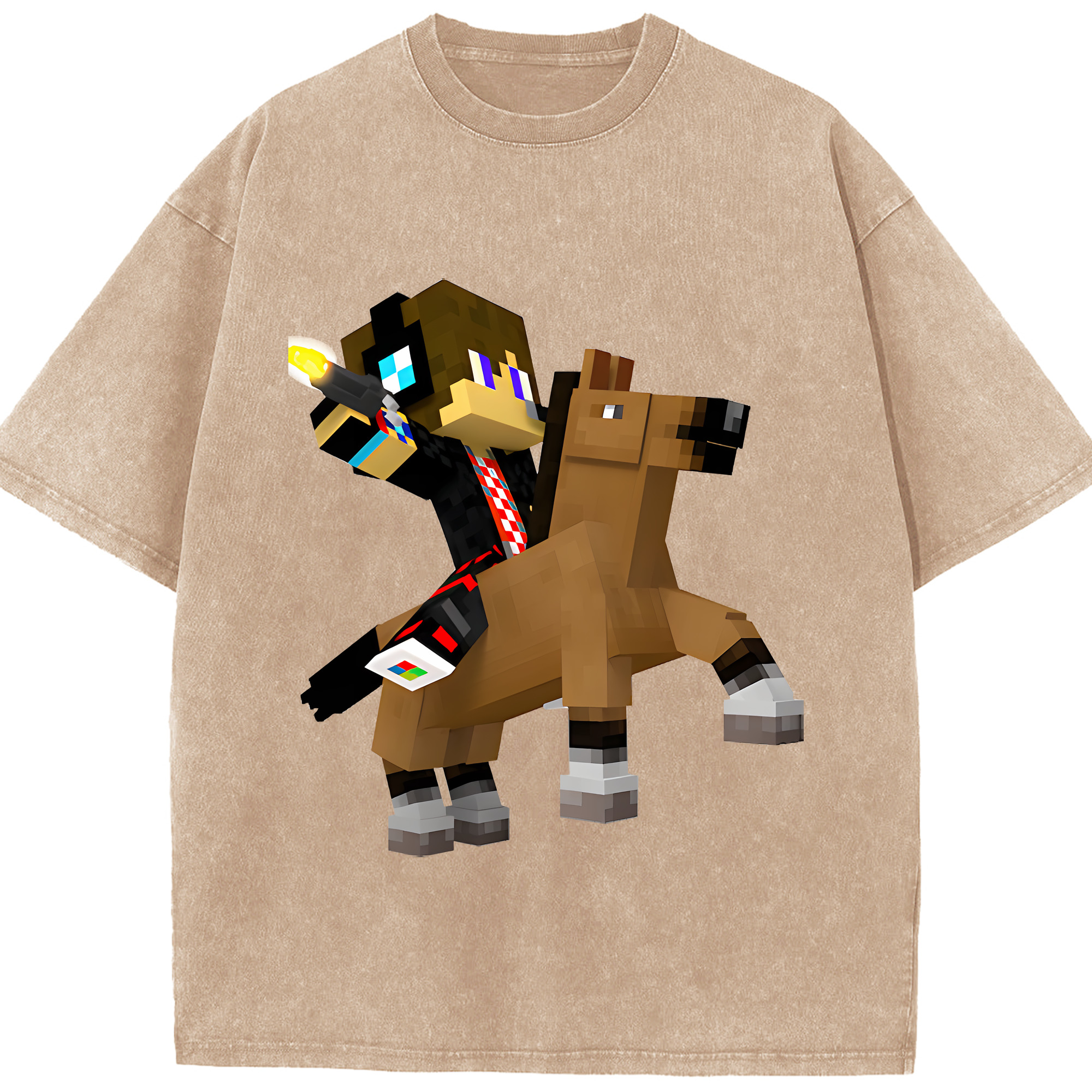 （画像用） マインクラフト ブロックの世界 Minecraft MC Block world 綿100% ヴィンテージ風 半袖Tシャツ（フロントプリント）
