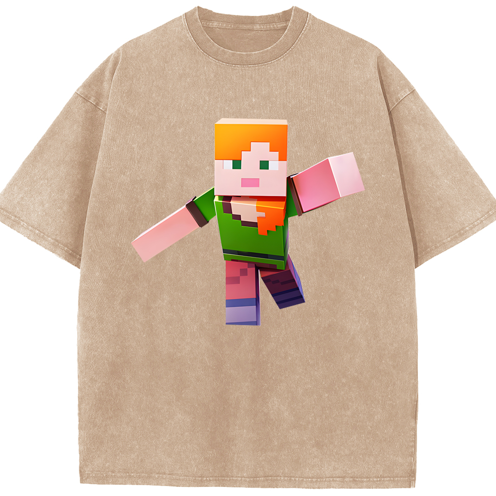 （画像用） マインクラフト ブロックの世界 Minecraft MC Block world 綿100% ヴィンテージ風 半袖Tシャツ（フロントプリント）