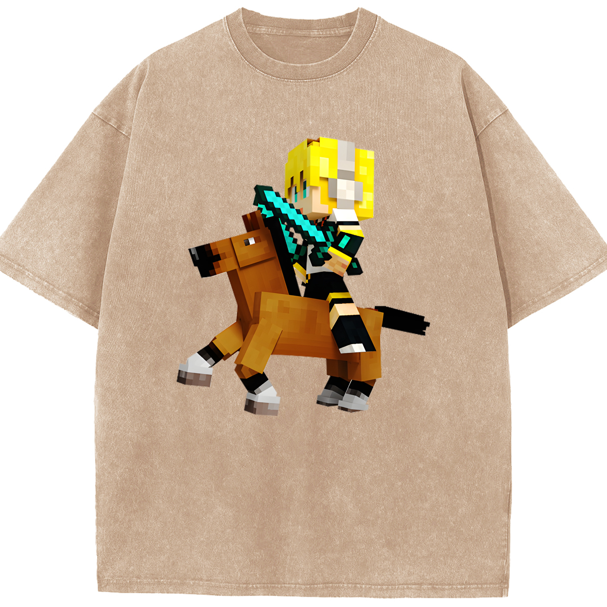（画像用） マインクラフト ブロックの世界 Minecraft MC Block world 綿100% ヴィンテージ風 半袖Tシャツ（フロントプリント）